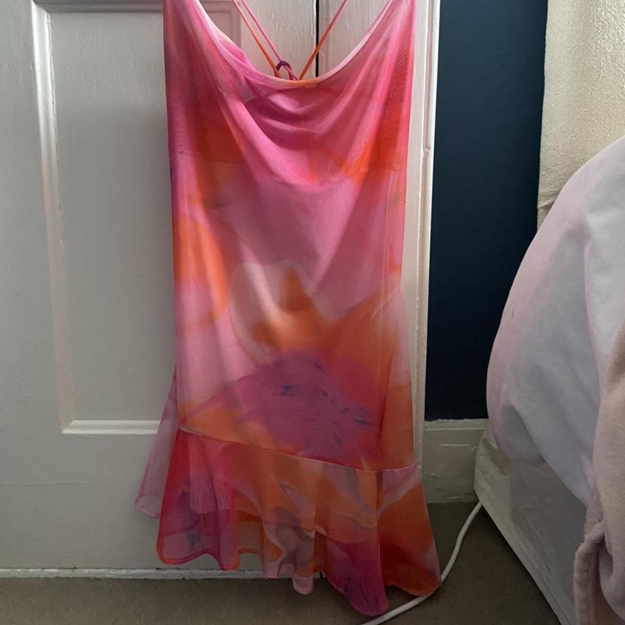 Bershka Women's Pink and Orange Dress Depop