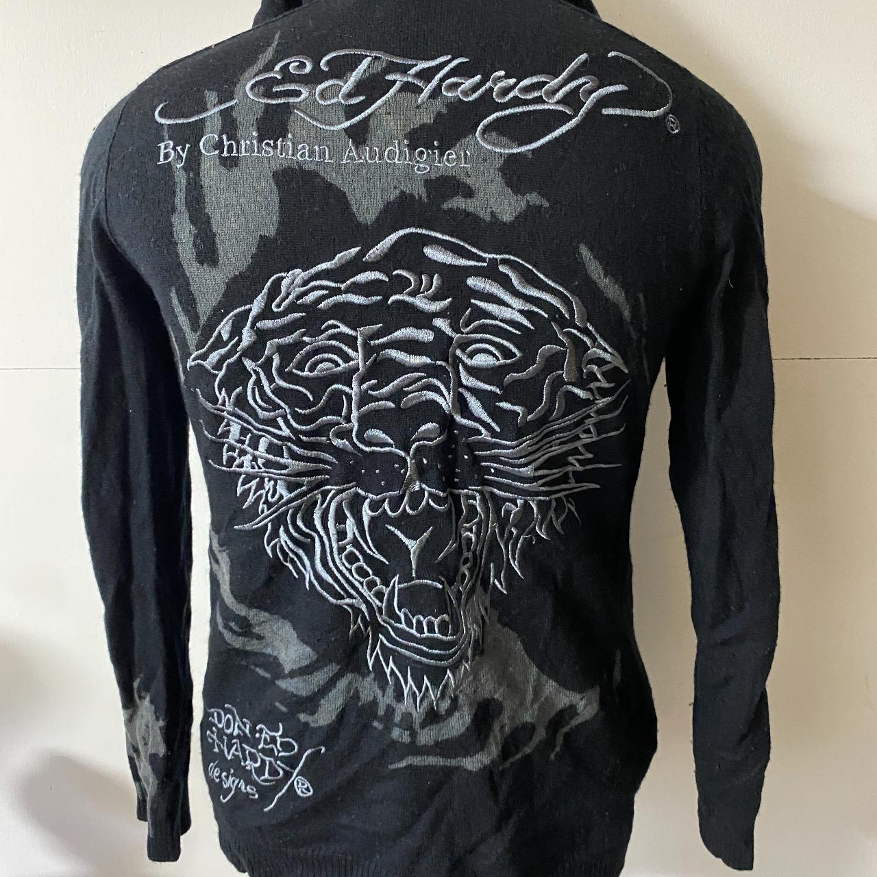 Ed Hardy Men's Black and Navy Jumper | Depop