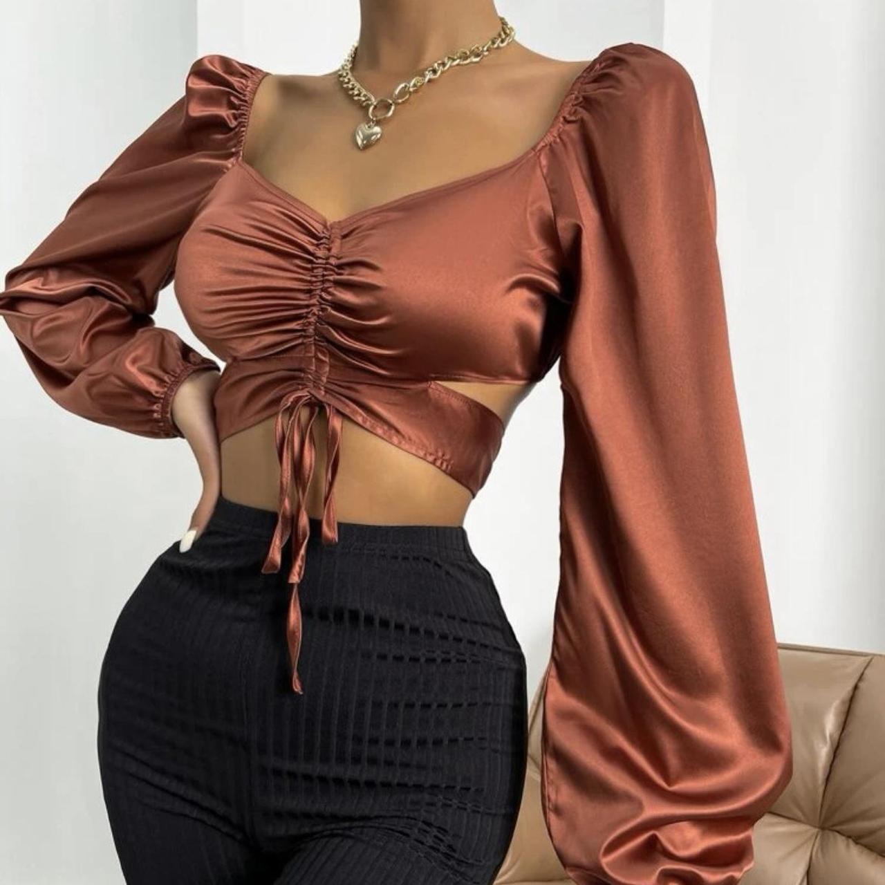 New satin ruched Shein top size S worn once.... - Depop