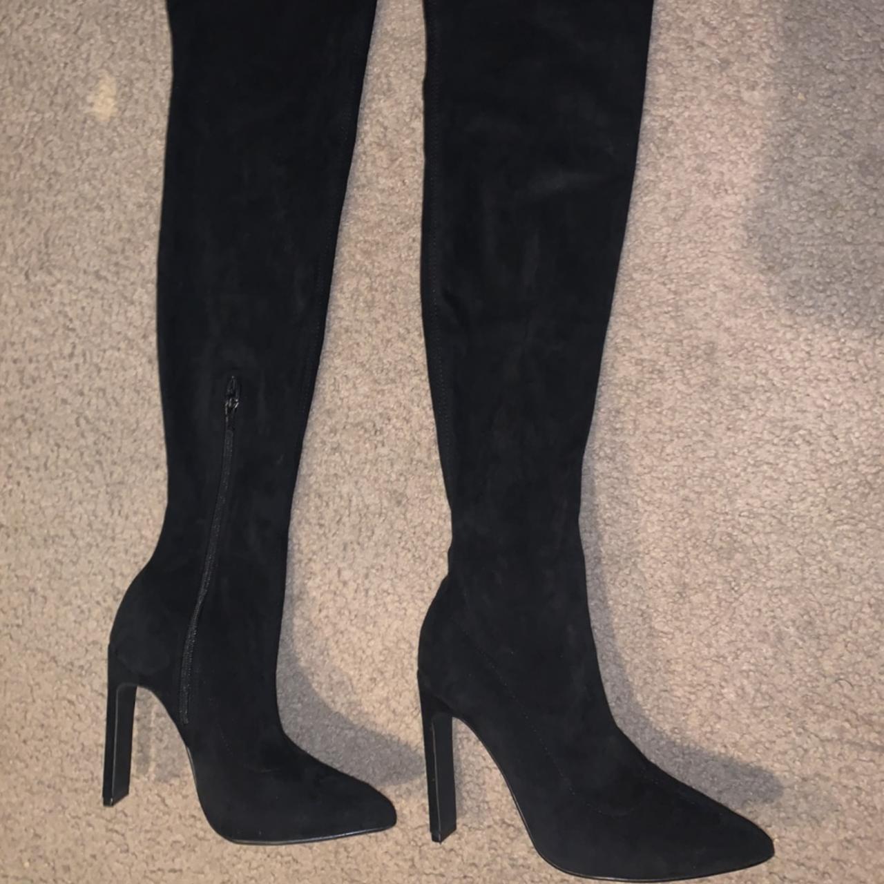 Black Suede thigh high boots from Fashion Nova. Size... Depop