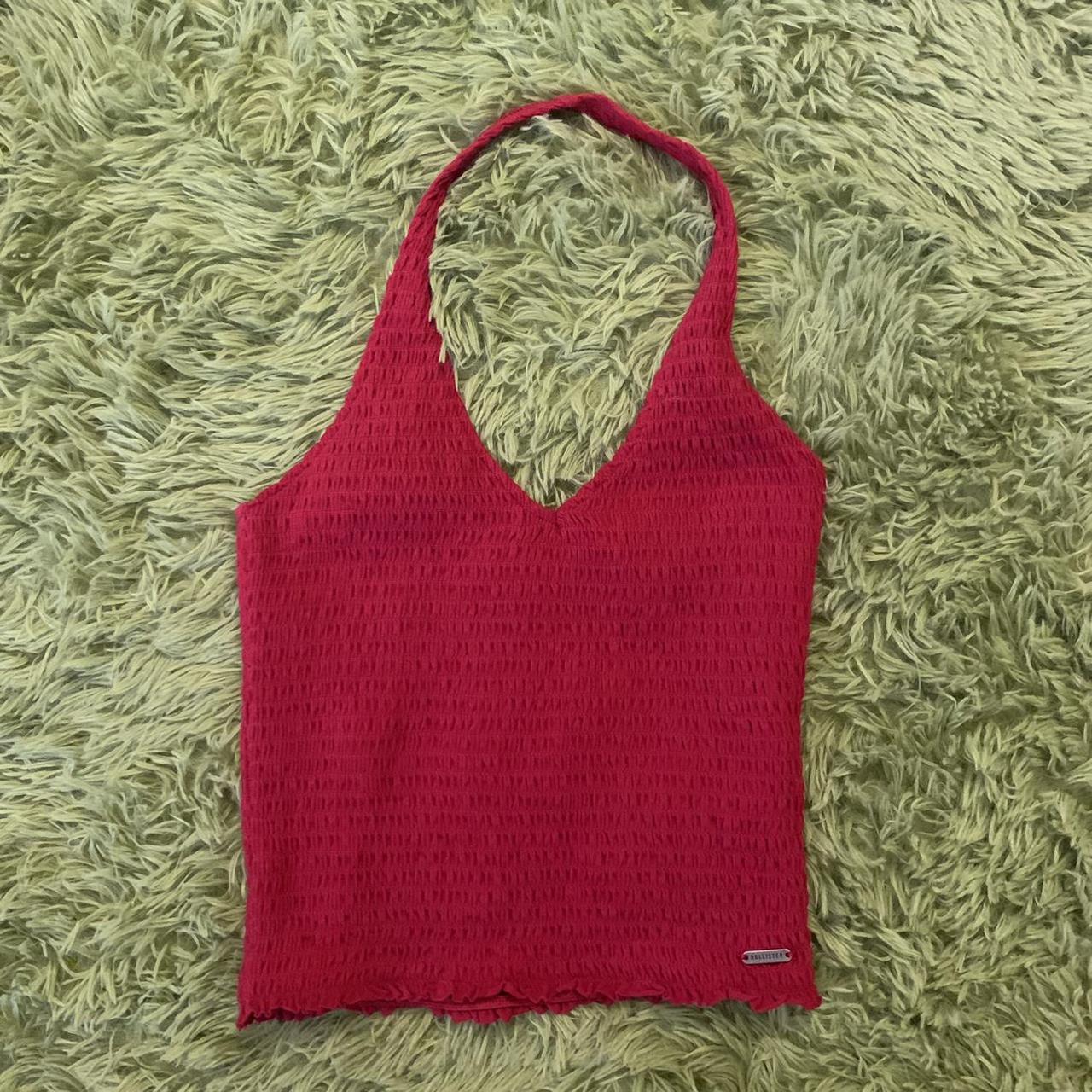 red halter top hollister stretchy material 🏷... Depop
