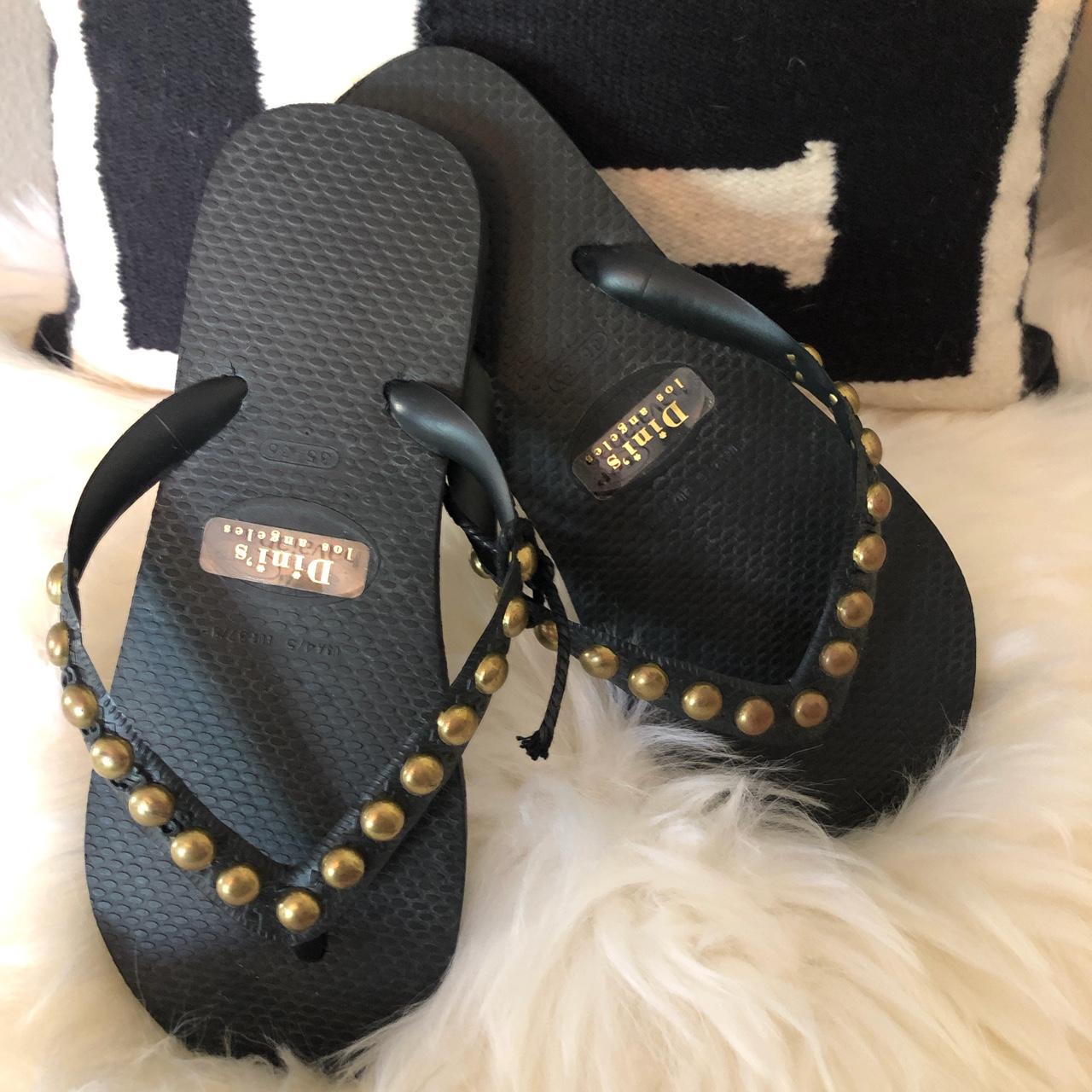 Havaianas Black flip Flops with Gold Studs Size 4 5 Depop