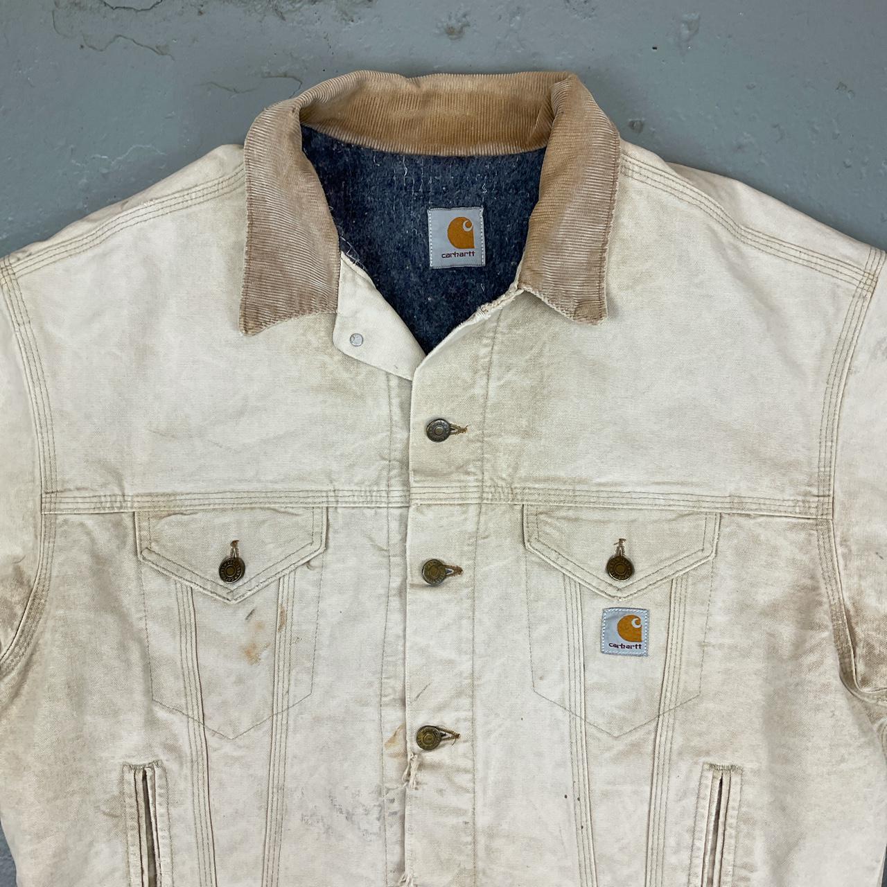 Carhartt vintage workwear jacket in a light beige... - Depop