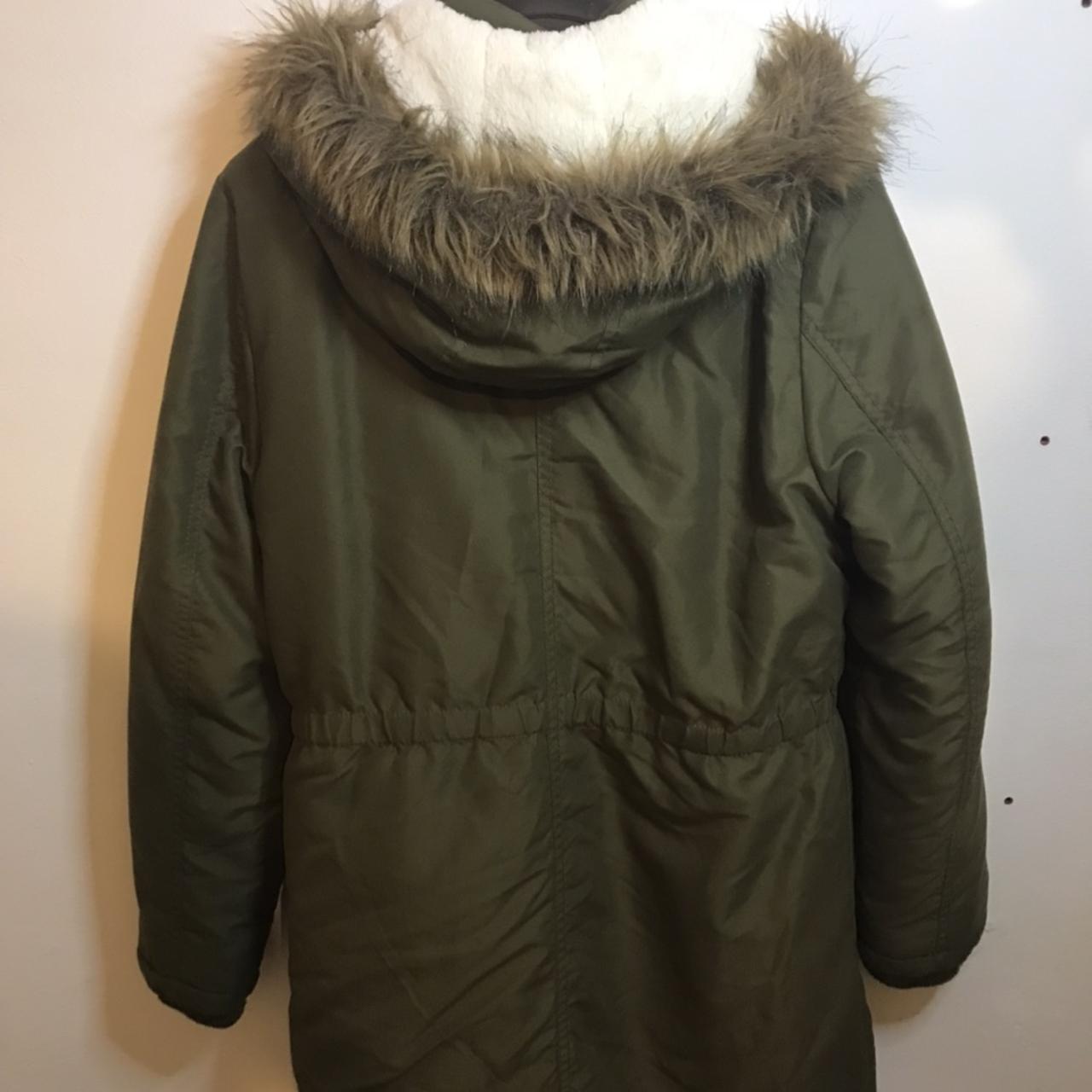 Asda George khaki parka coat with faux fur hood and... - Depop