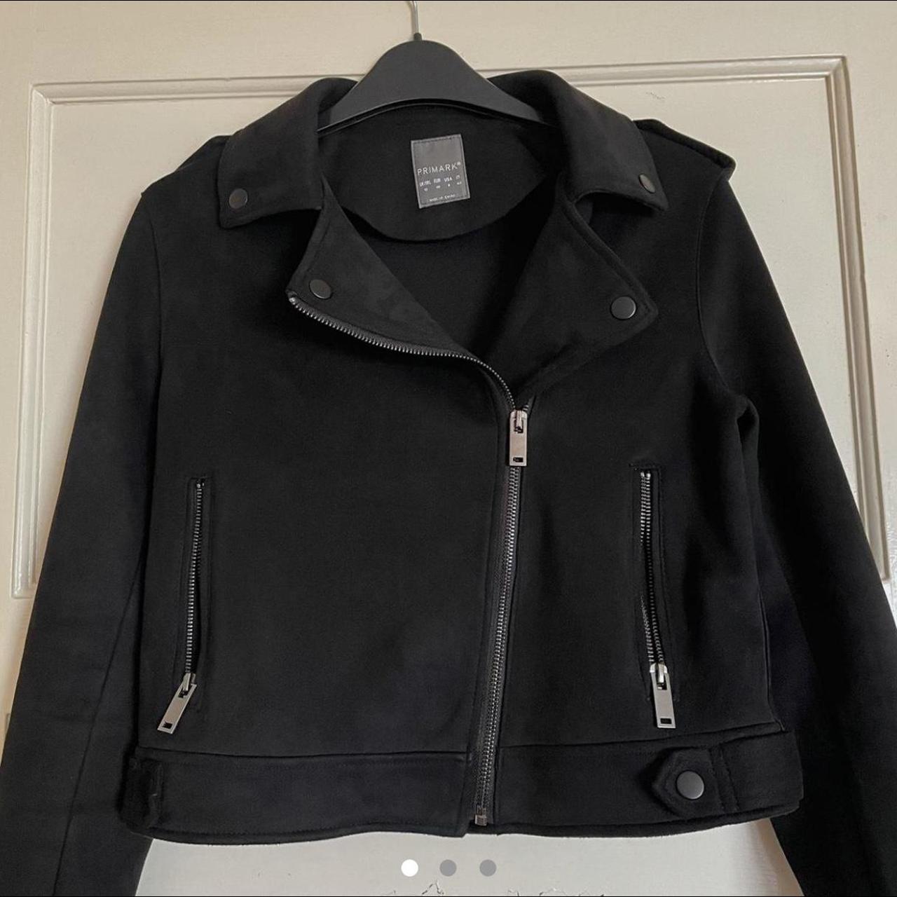 Primark faux suede biker jacket. Black. Size 8 Only... - Depop