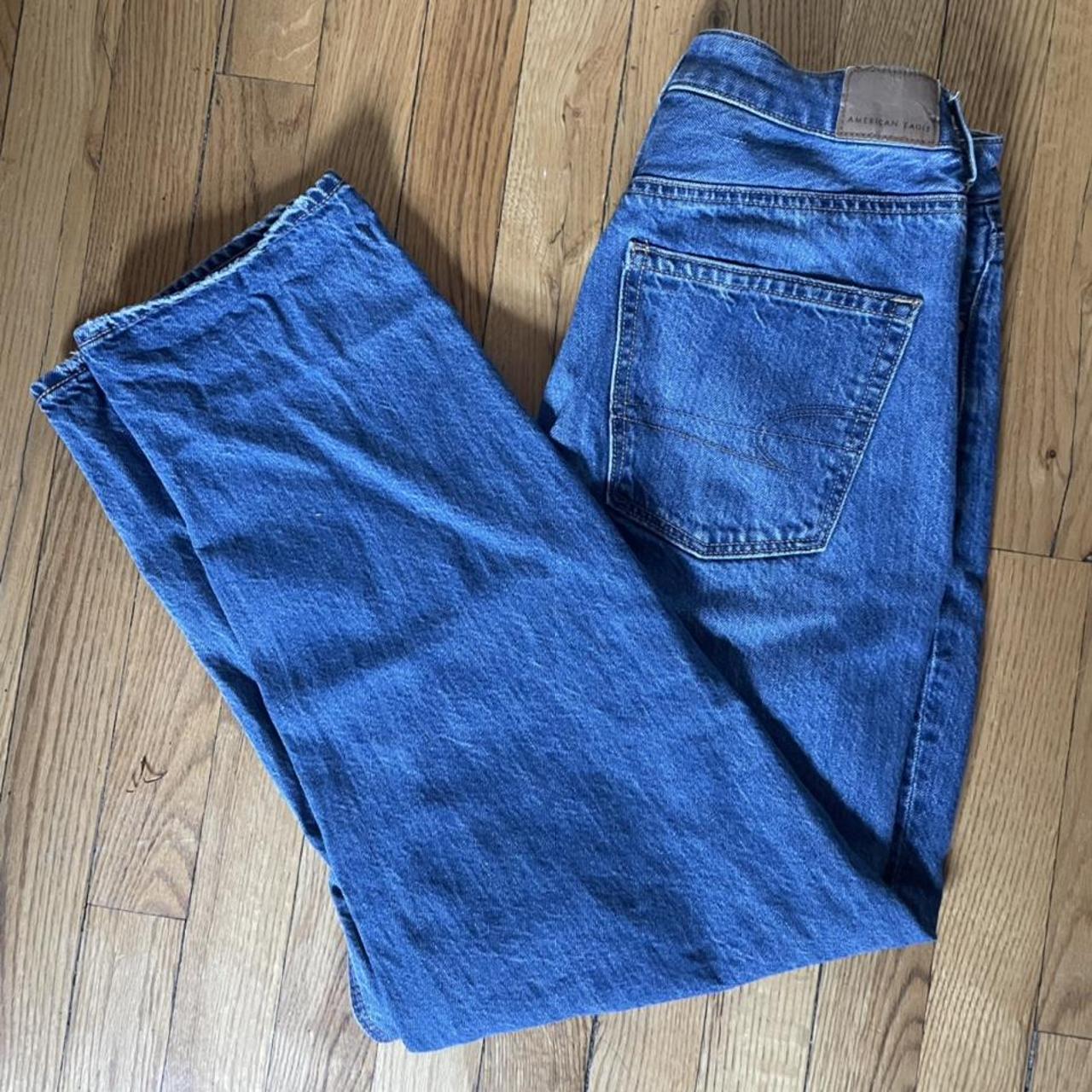 Medium wash baggy American eagle jeans size 10,... - Depop