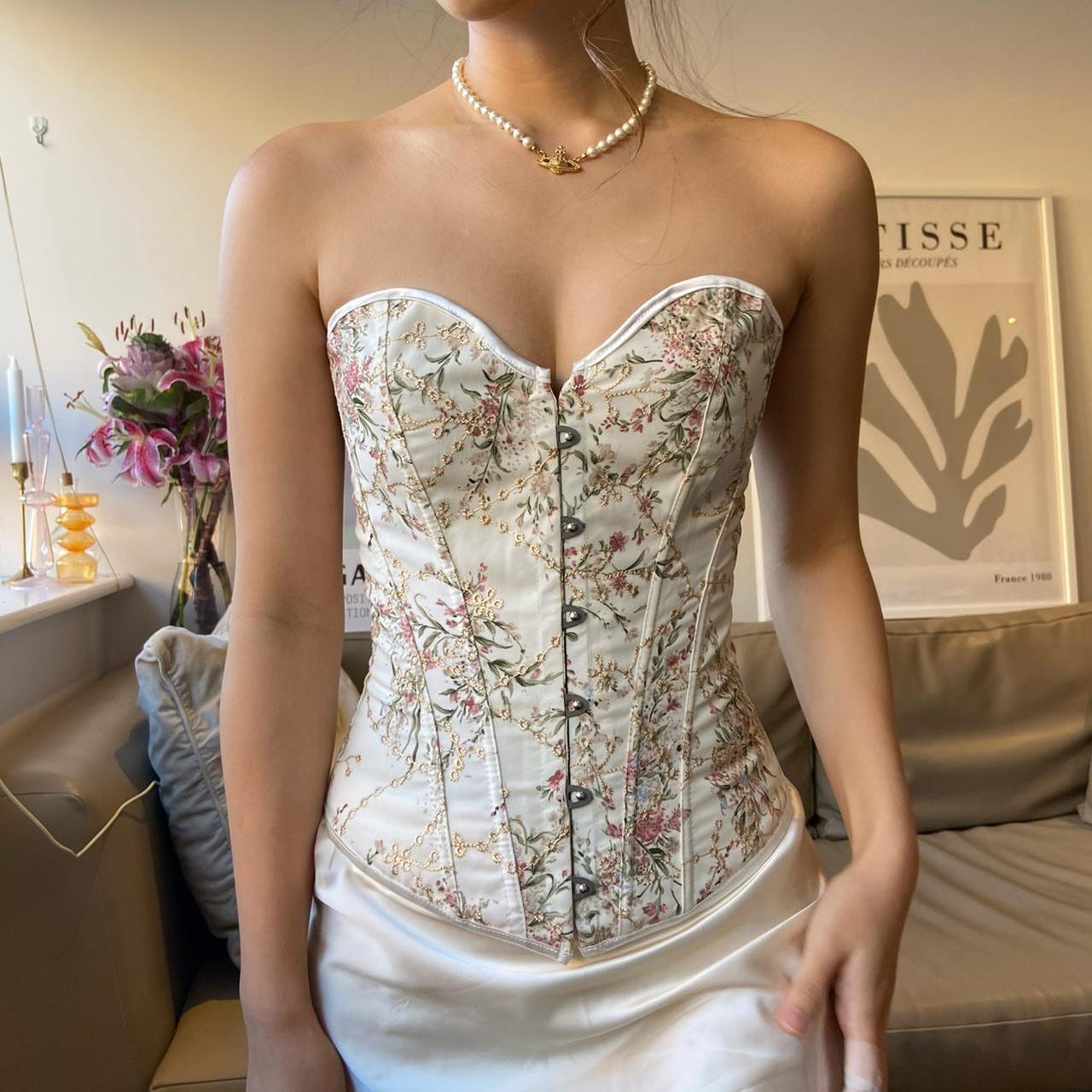 Lace up corset with floral embroidery print straight