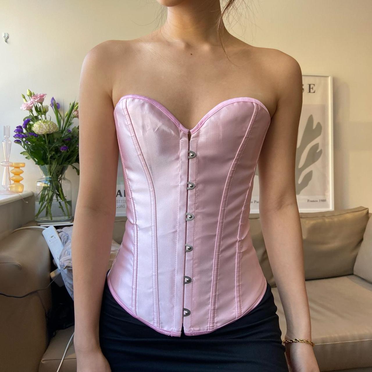 Baby pink corset top with sweetheart neckline and - Depop