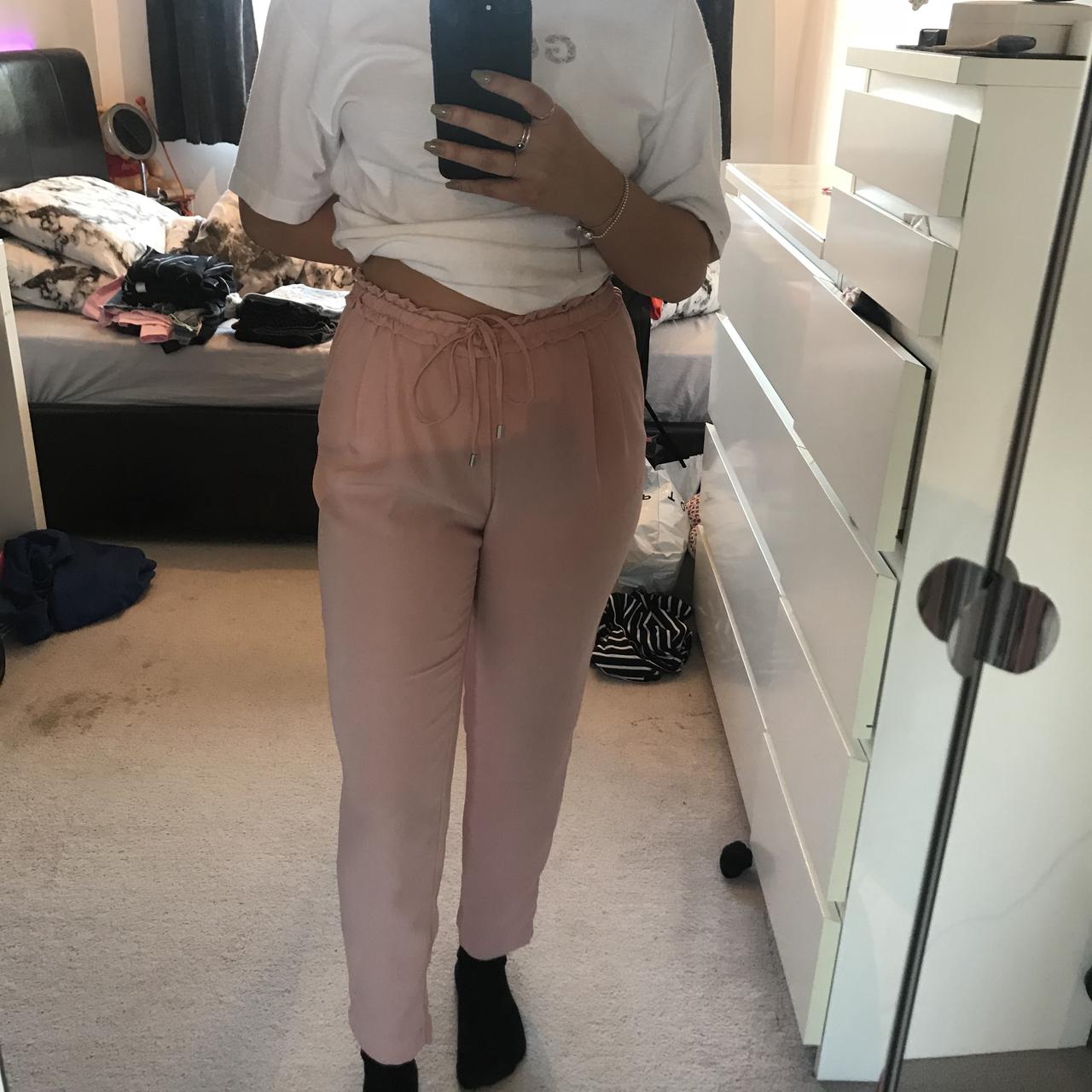 Zara pink trousers, tie up waist, size 8, v light - Depop
