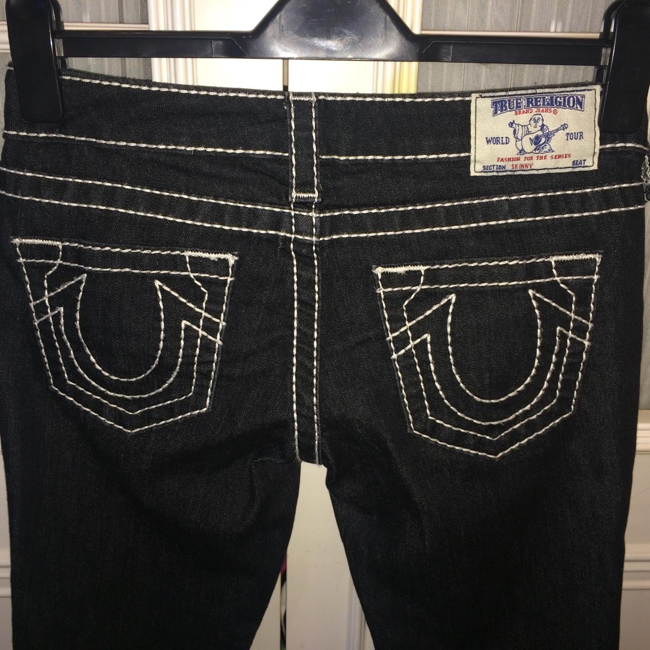Black True Religion jeans with a white stitch. Size... - Depop