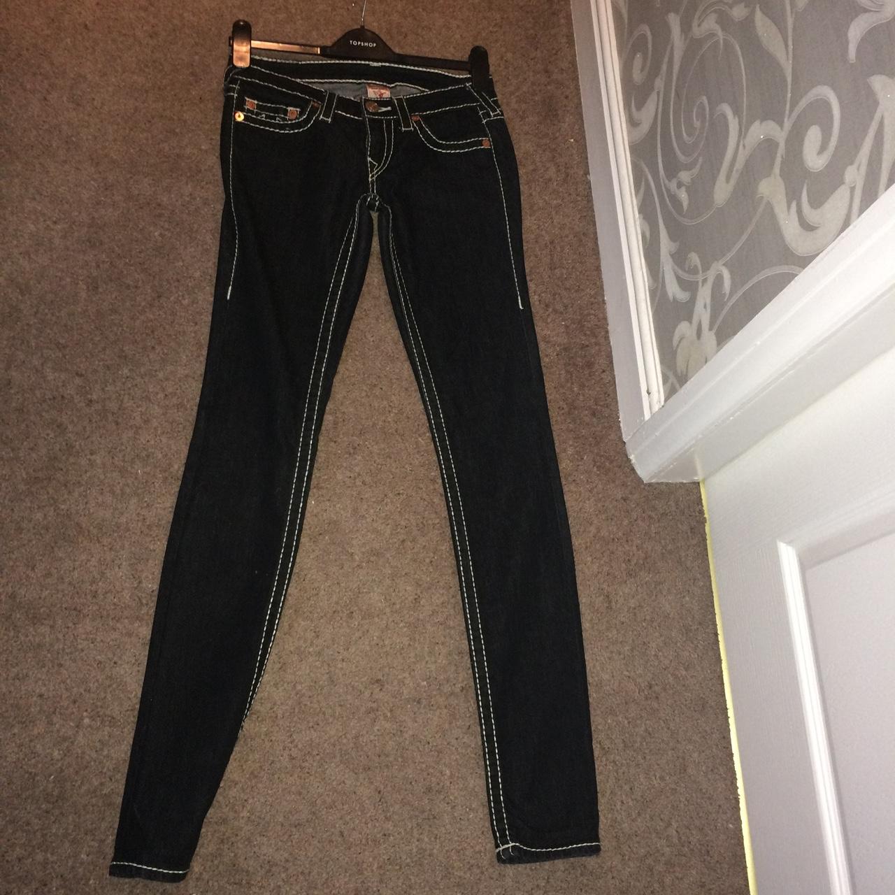 Black True Religion jeans with a white stitch. Size... Depop