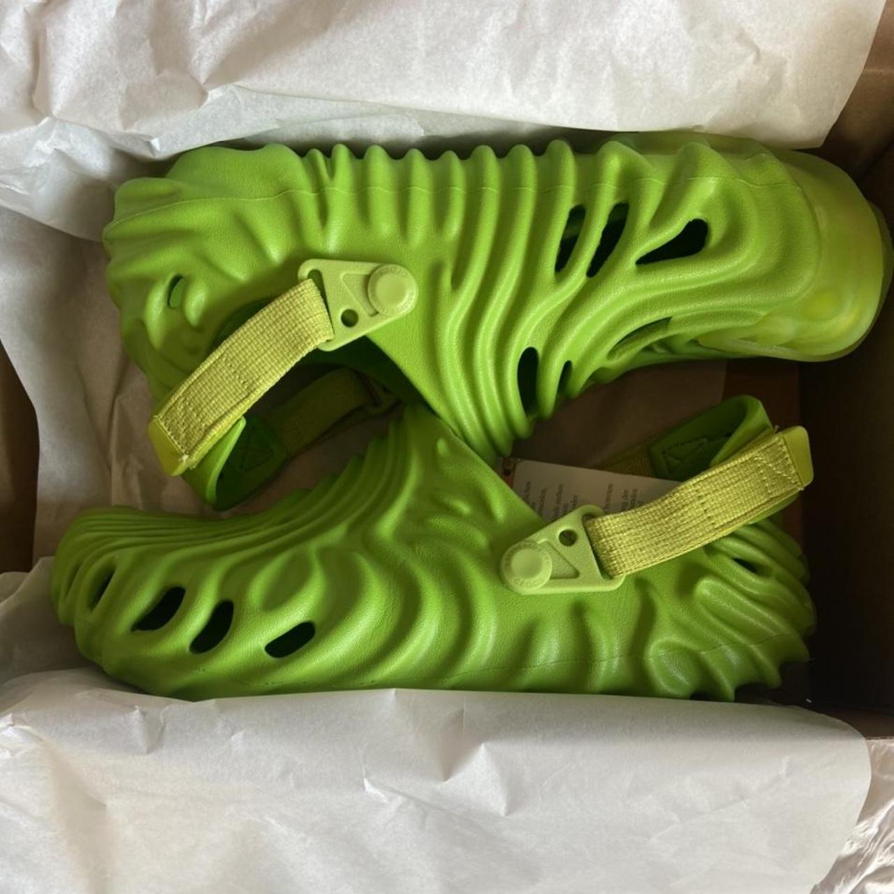 Brand new lime green crocs with white/grey tie dye - Depop