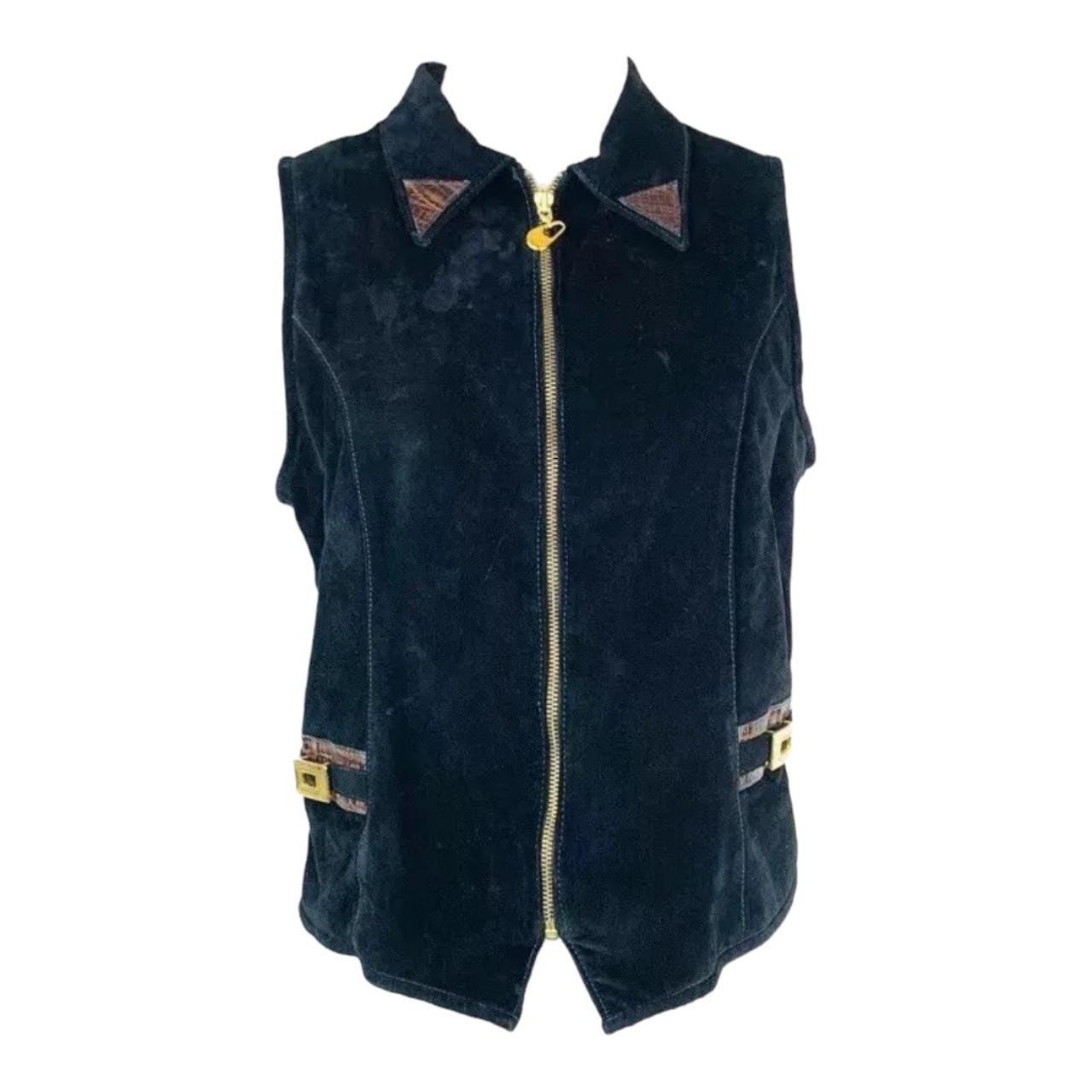 St. Maarten Dallas Suede Biker Vest Croc Leather... Depop