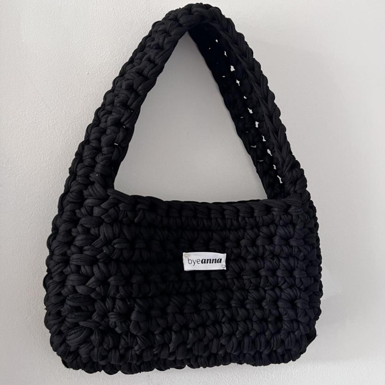 Crochet chunky jet black baguette bag with an extra... - Depop