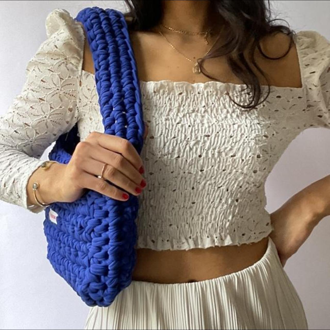 Royal / cobalt blue crochet chunky handmade shoulder... - Depop