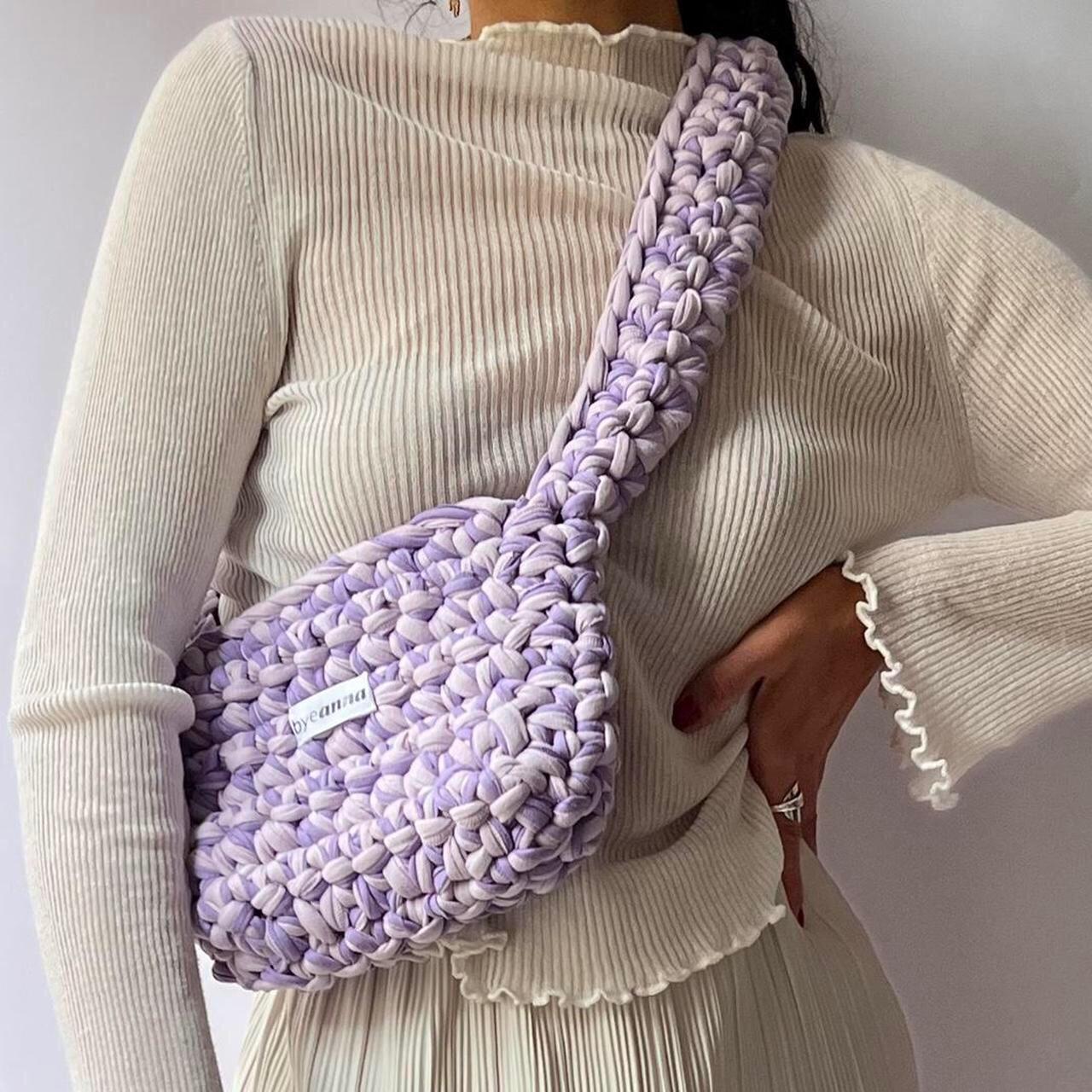 Crochet crossbody pastel purple sling bag HANDMADE... - Depop