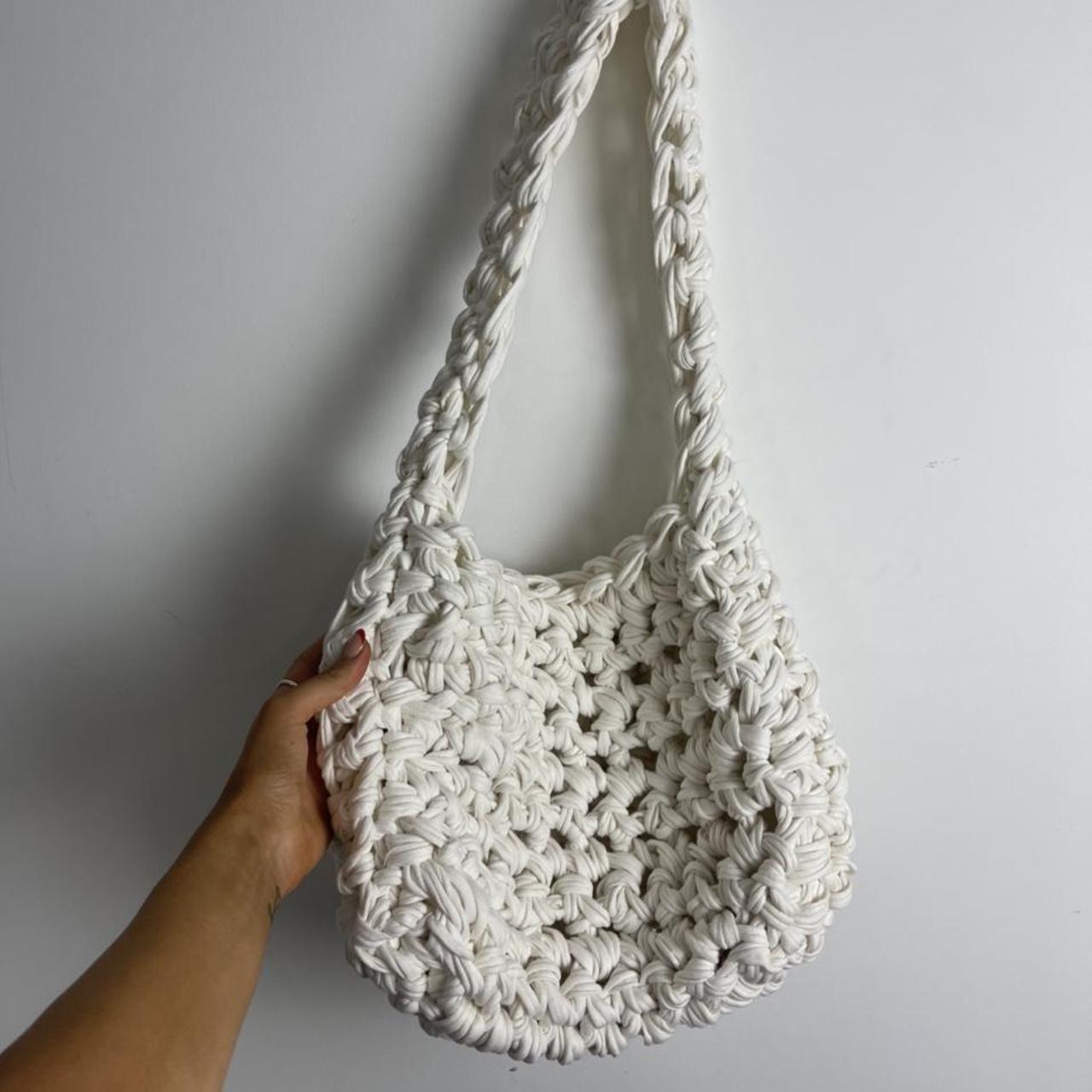 oversized crochet cream crossbody net bag handmade... - Depop