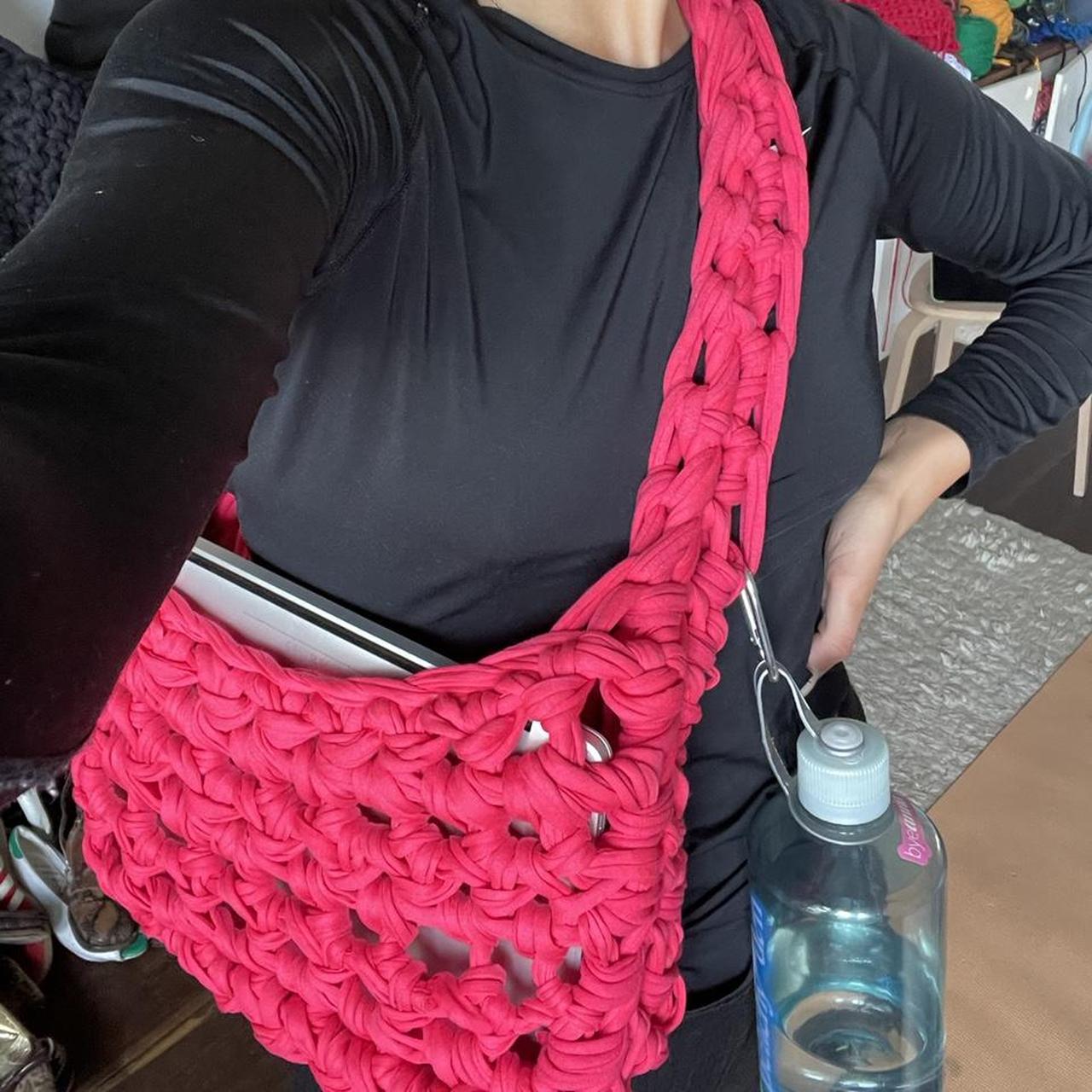 Hot pink crossbody crochet sling bag handmade Depop