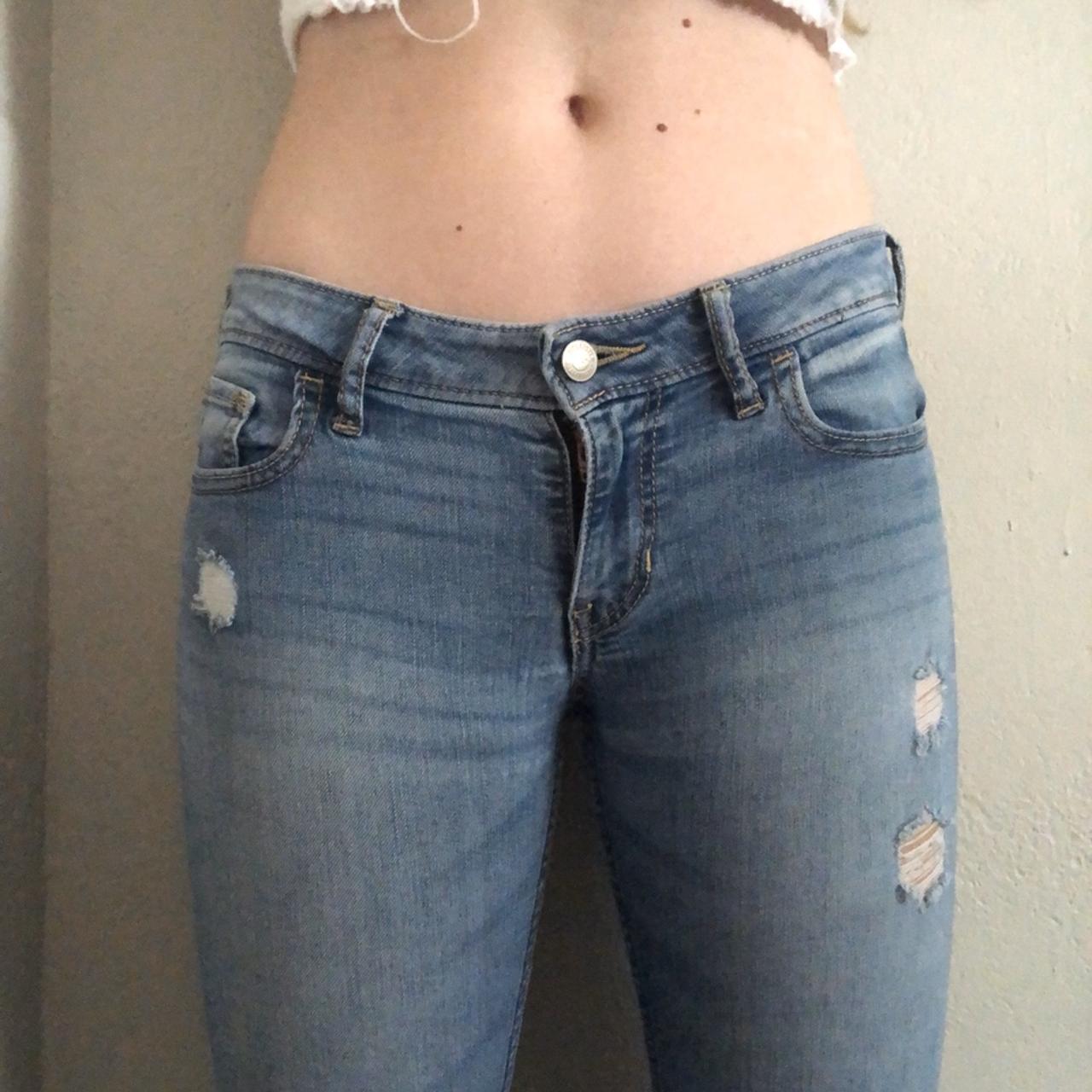 low rise hollister jeans, ripped, super skinny... - Depop