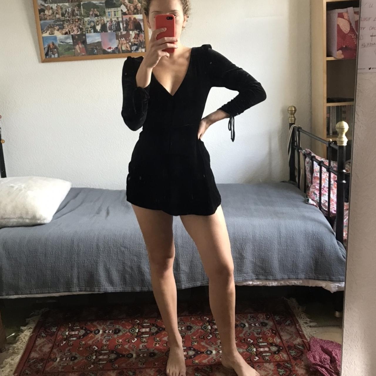 Urban Outfitters black velvet jumpsuit. Size S. very... - Depop