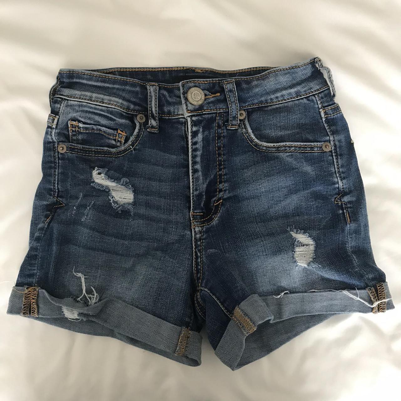 medium wash aeropostale denim shorts - size 000 -... - Depop