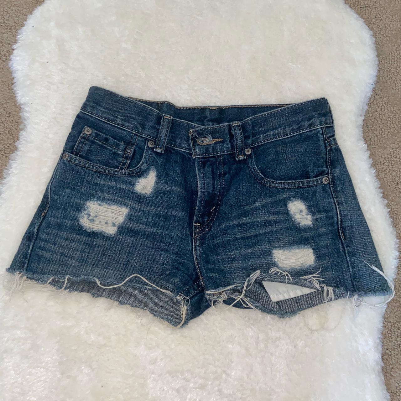 Vintage Distressed Levi Dark Wash Denim Short. Size... - Depop