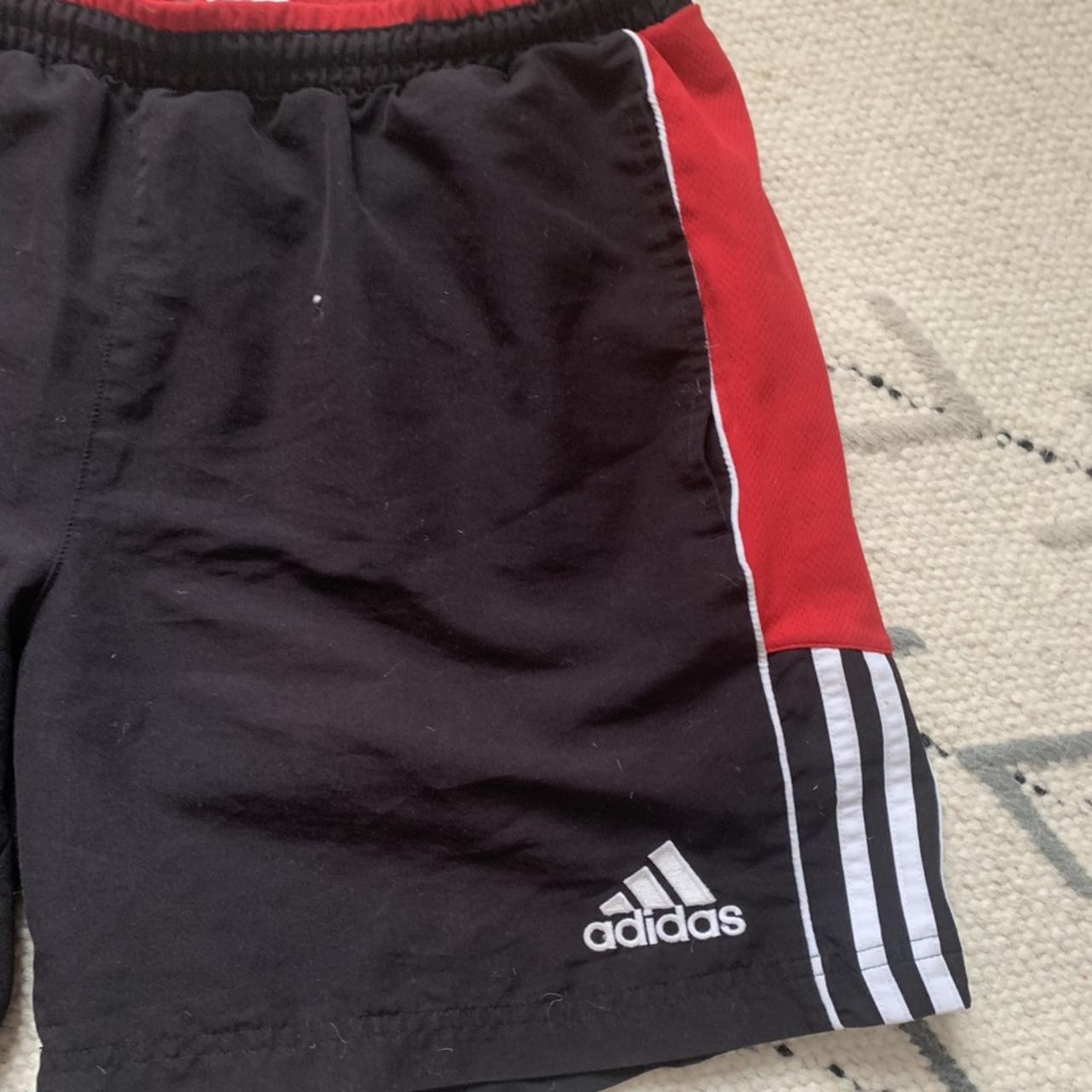 black and red adidas football shorts