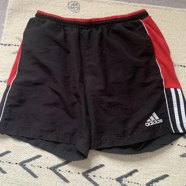 black and red adidas football shorts