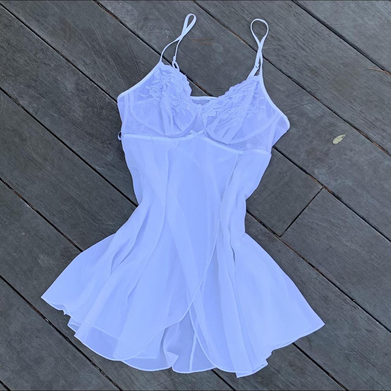 white lace babydoll slip dress with tie in the... Depop
