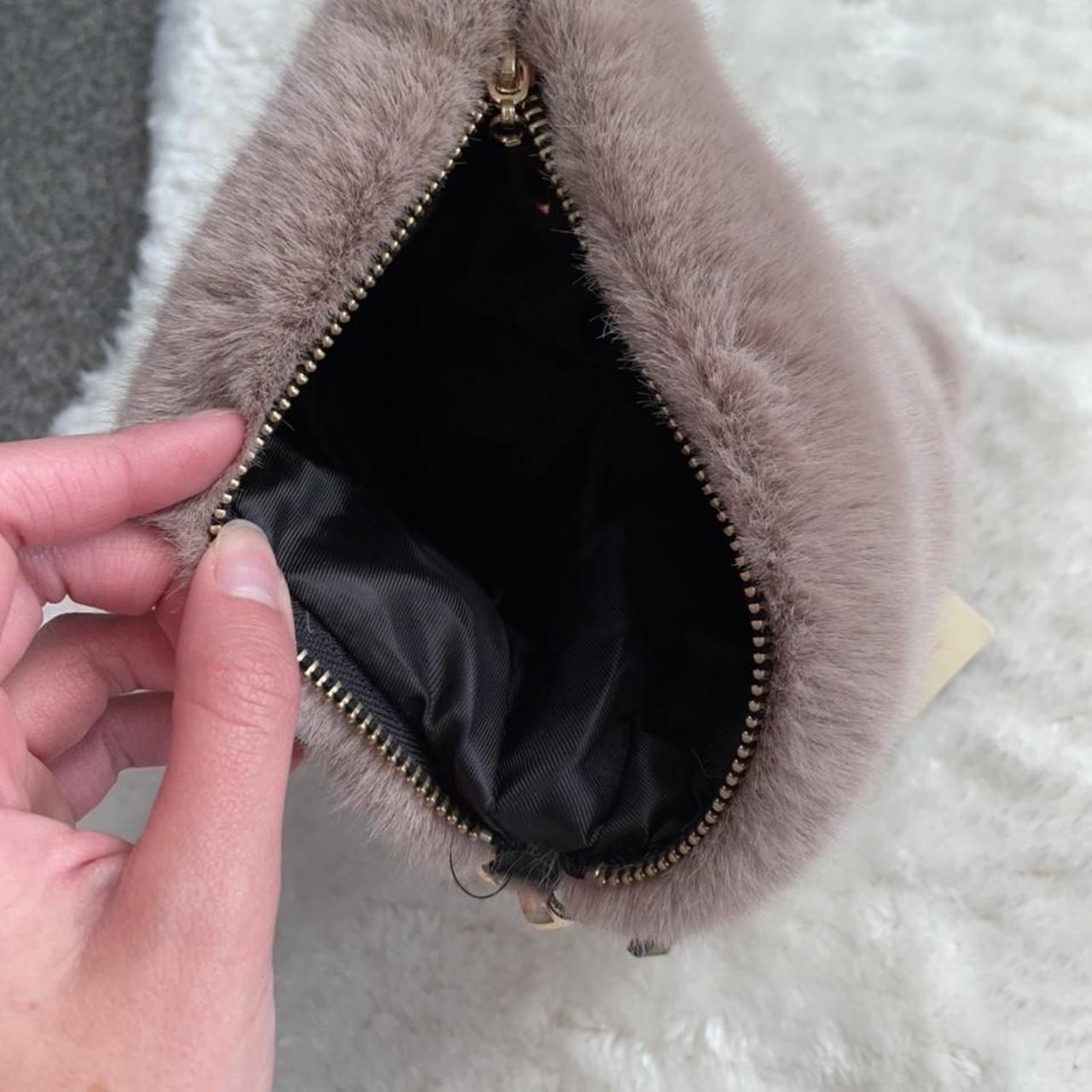 Beige brown fur mini bag, triangle shaped bag... - Depop