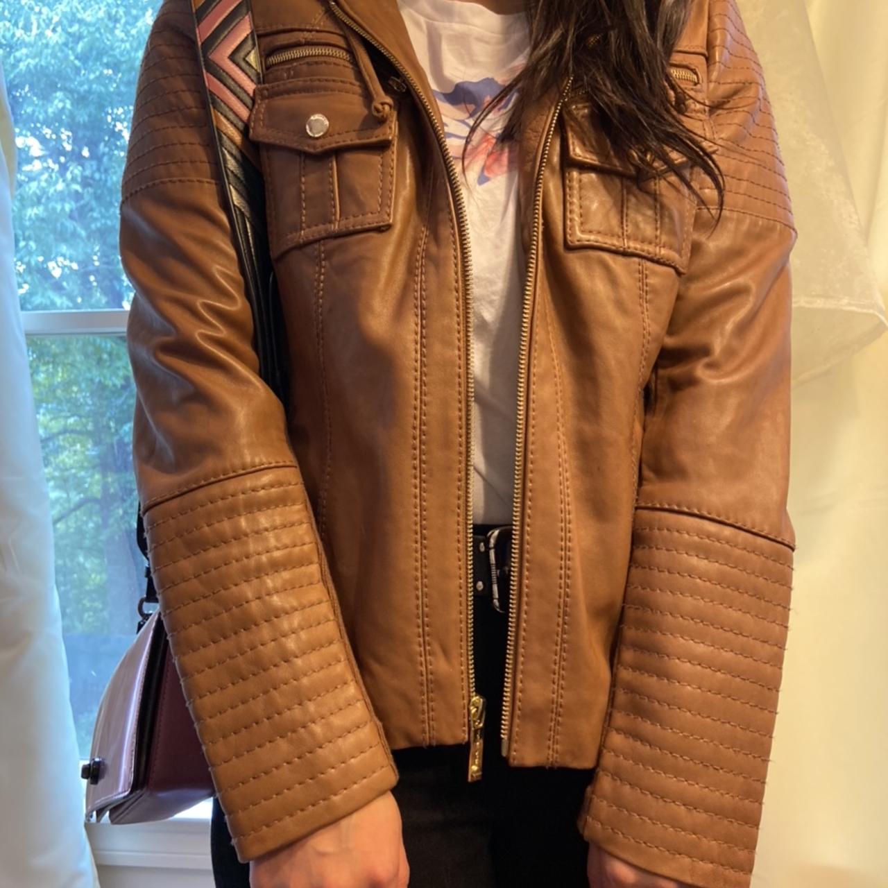 Michael kors cognac leather on sale jacket