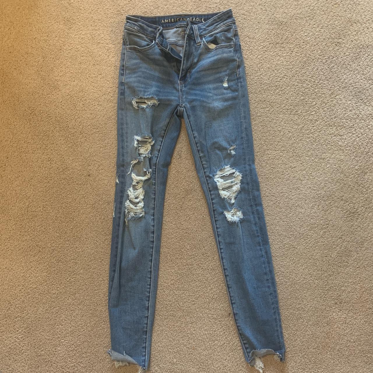 American Eagle skinny ripped jeans medium wash size... - Depop