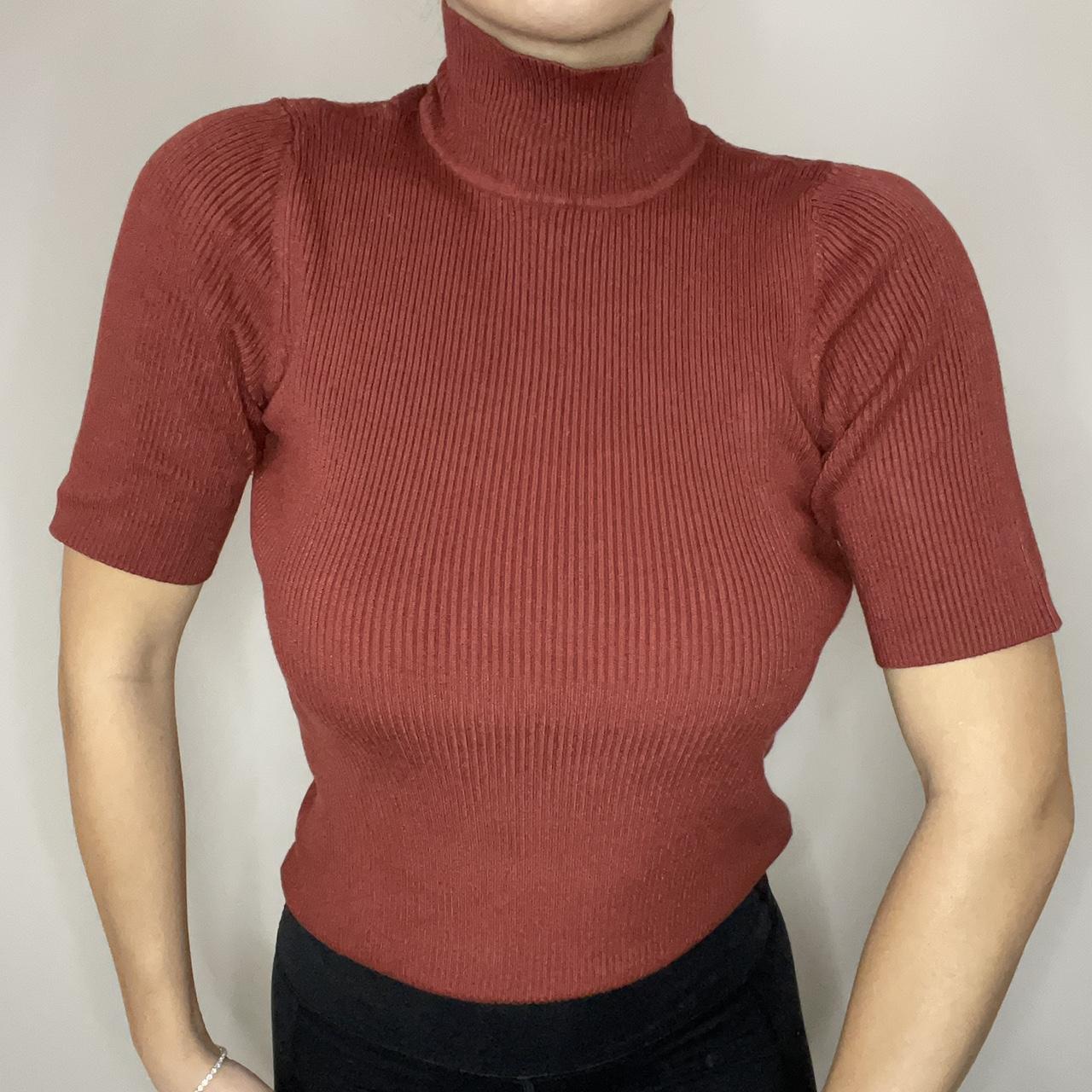 Terracotta colored turtle neck short sleeve shirt.... - Depop
