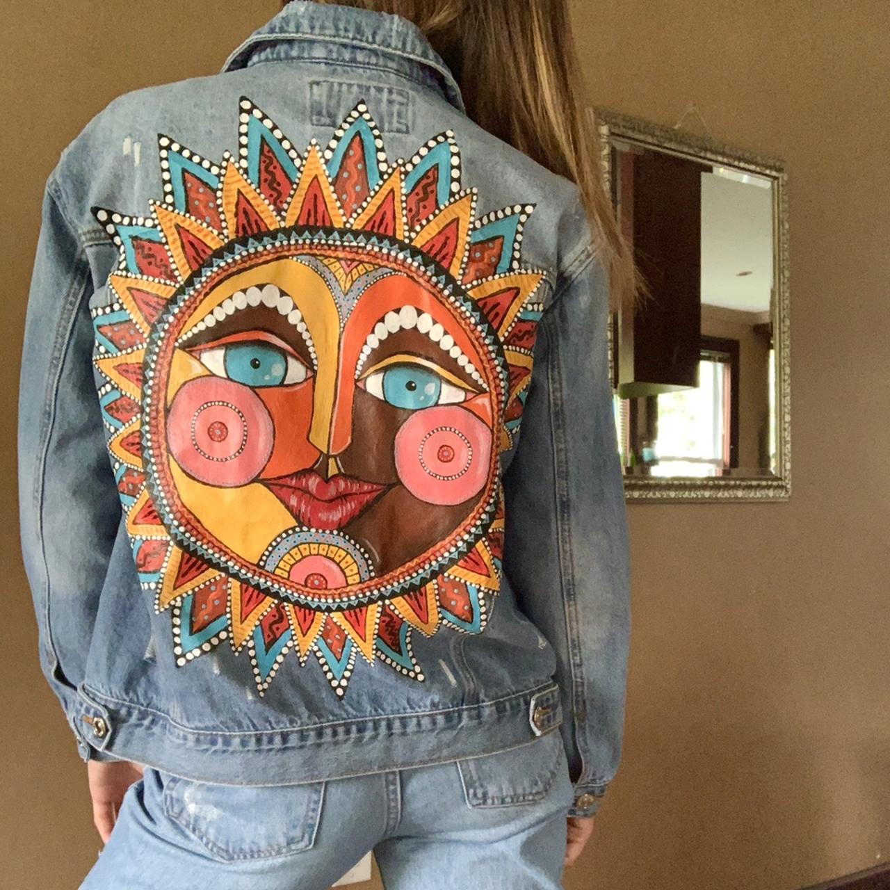 Armenian Traditional Women Inspired Hand Painted Denim Jacket