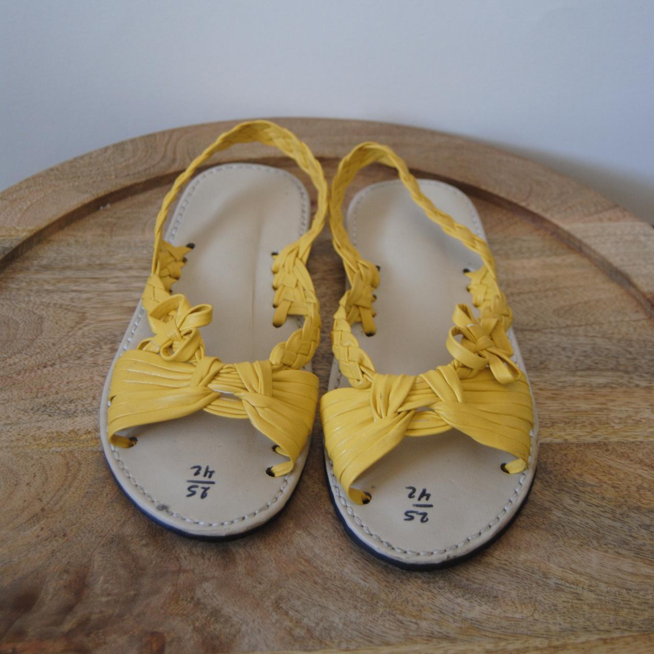 Bright Yellow Sandals Handmade yellow floral... Depop