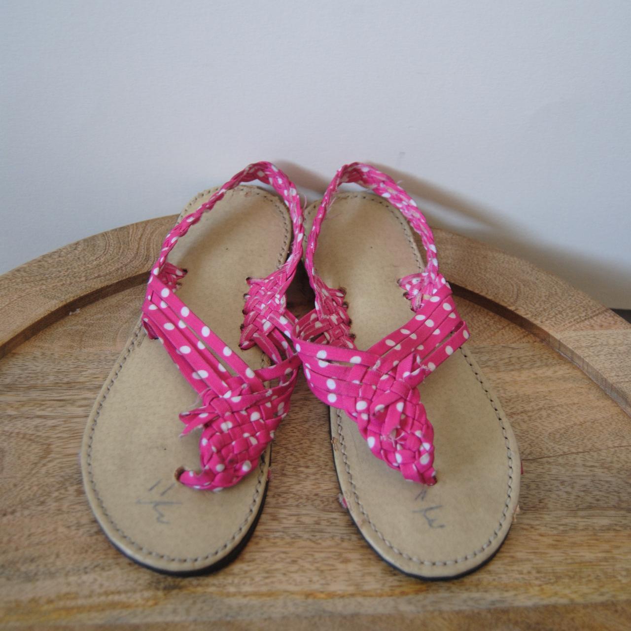 Pink polka dot braided thong sandals. Never been... - Depop