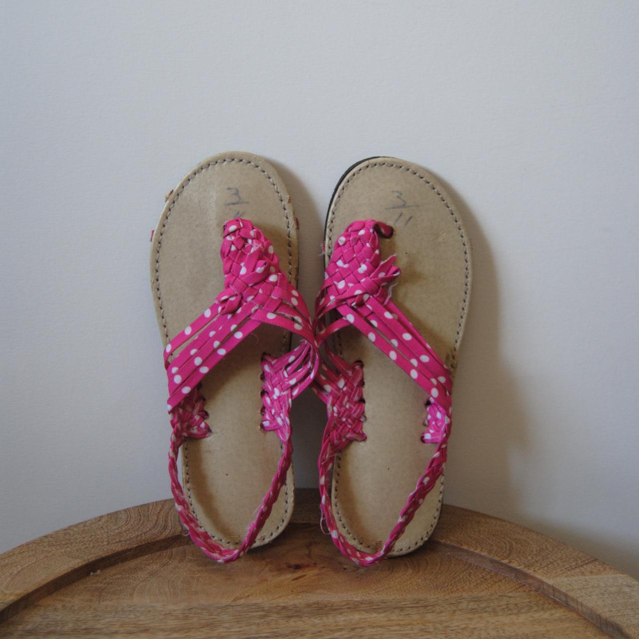 Pink polka dot braided thong sandals. Never been... - Depop
