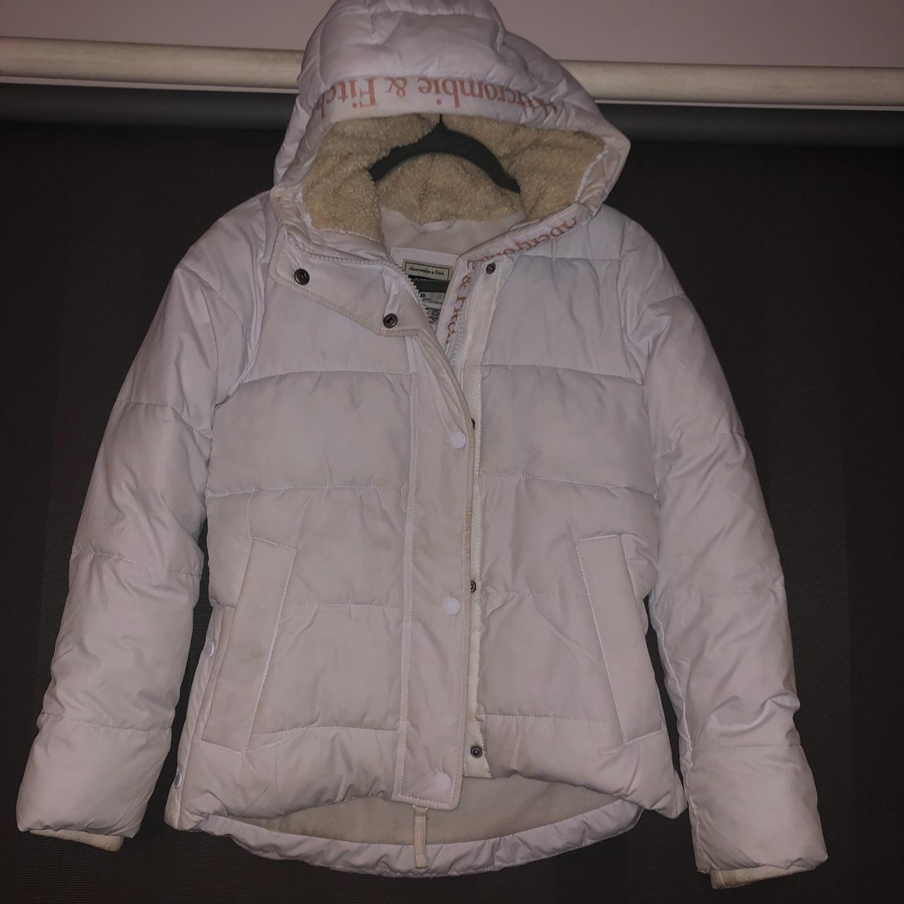 White Abercrombie & Fitch puffer coat- will be... - Depop