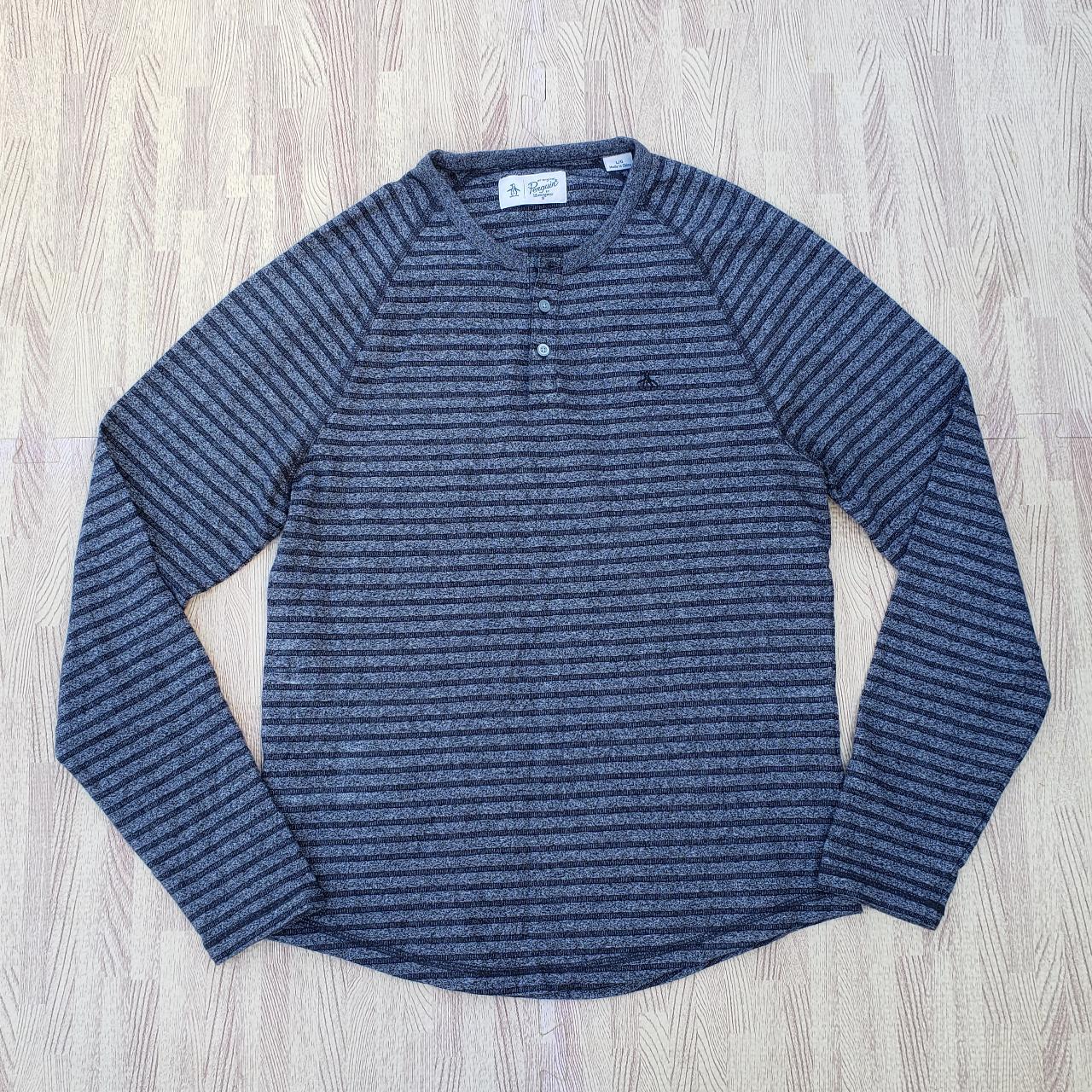 Original Penguin Henley Striped Gray Long Sleeve... - Depop