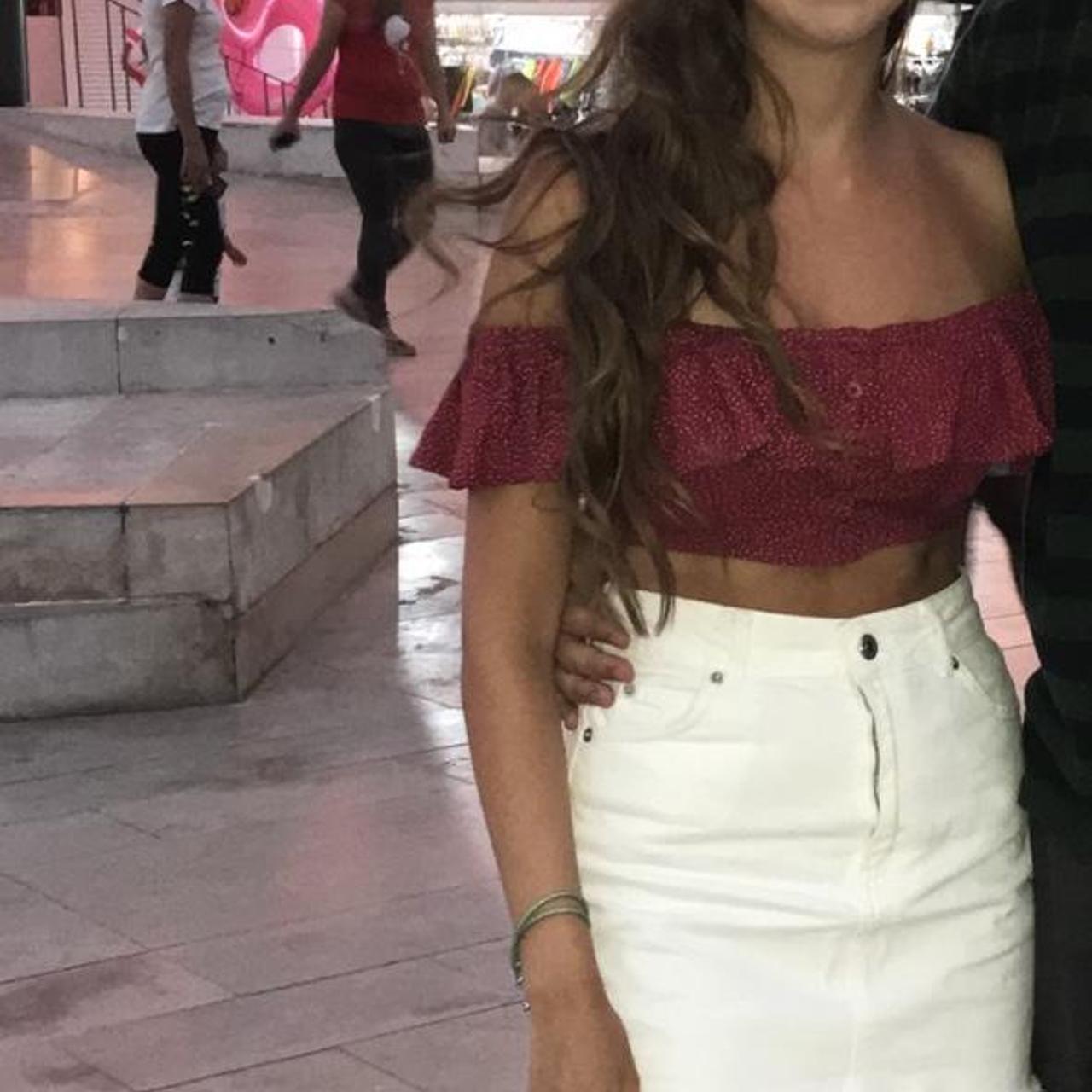 red and white polka dot off the shoulder... Depop