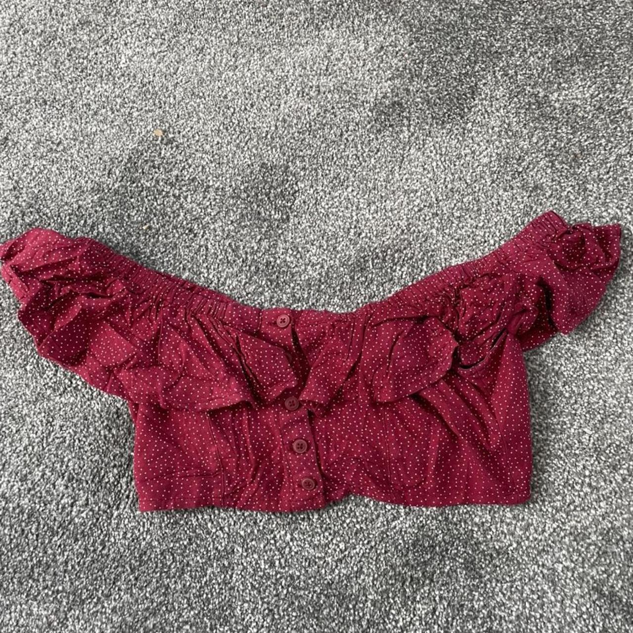 red and white polka dot off the shoulder... Depop
