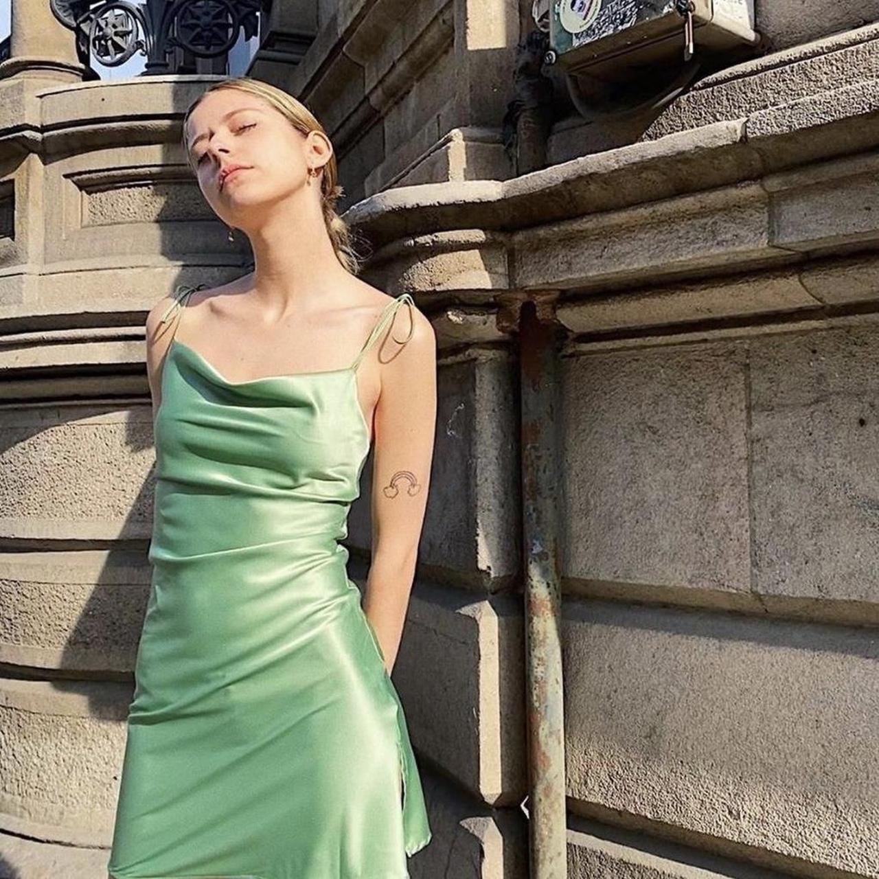 brandy melville silk / satin cowl neck dress light... Depop