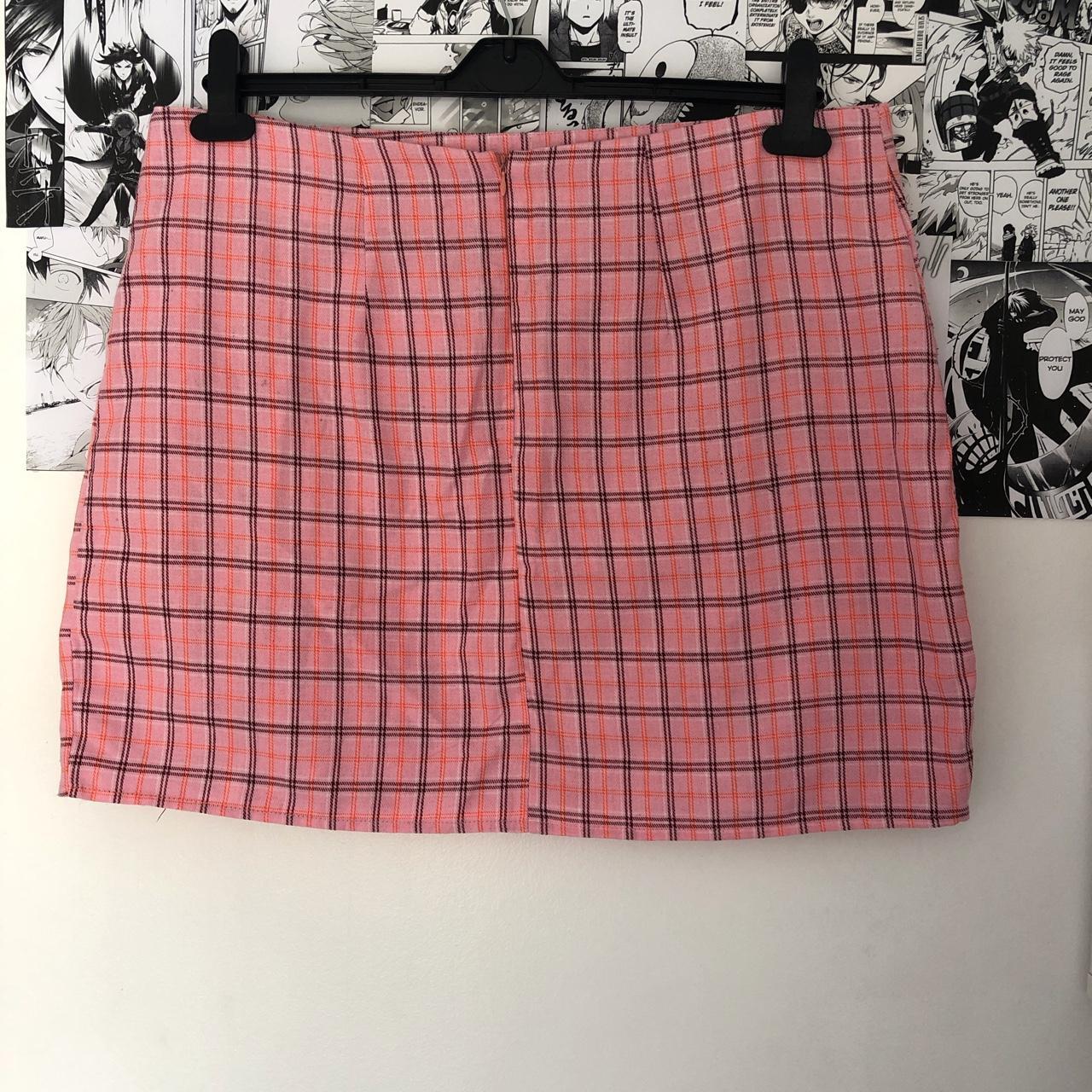 Pink check Shein pencil skirt with thigh slits. Some... - Depop