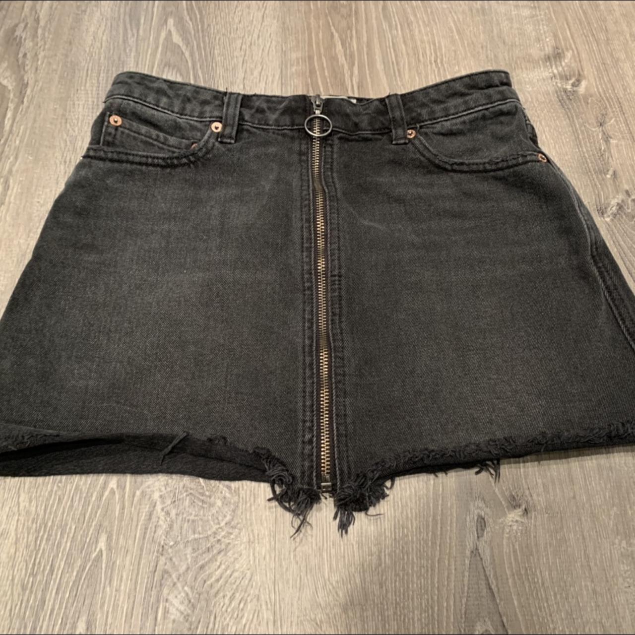 Black denim mini skirt with zipper *size 26 *worn... - Depop