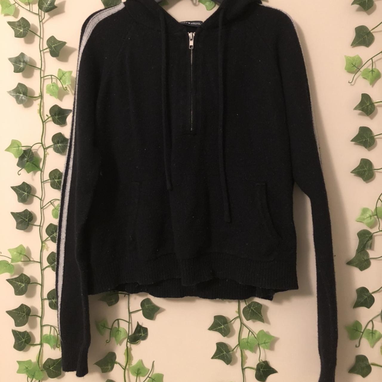 brandy black with white stripes half zip-up hoodie!... - Depop