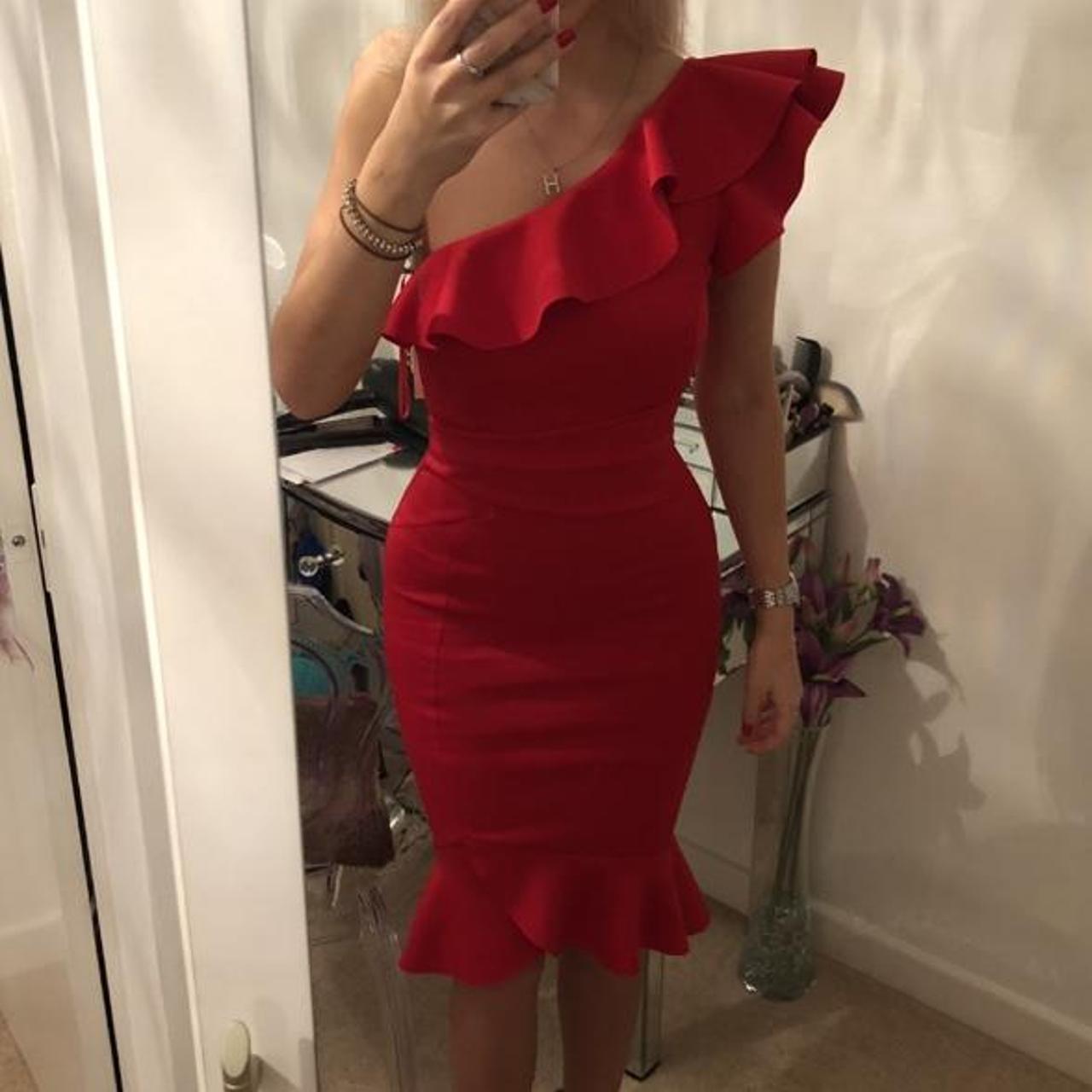 Lipsy Next beautiful thick material red ruffle dress Depop