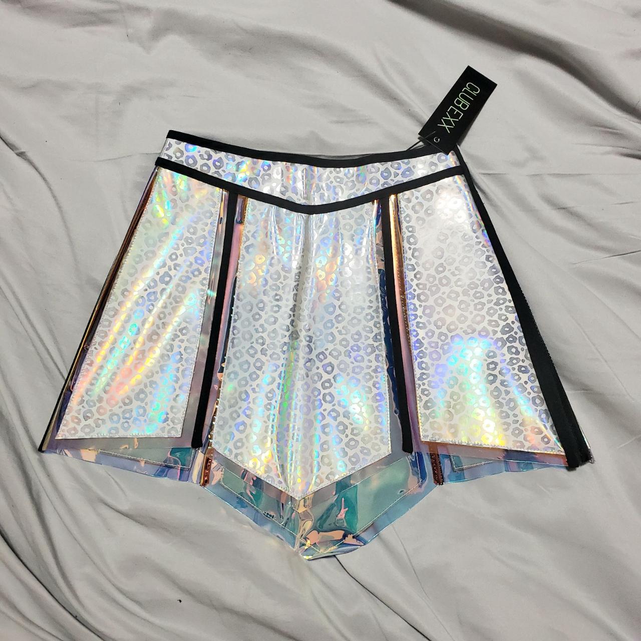 Club Exx Silver Holographic Rave Skirt XS New with