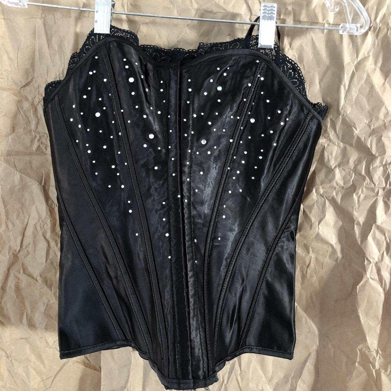 Black satin #corset with white #crystal detail. - Depop