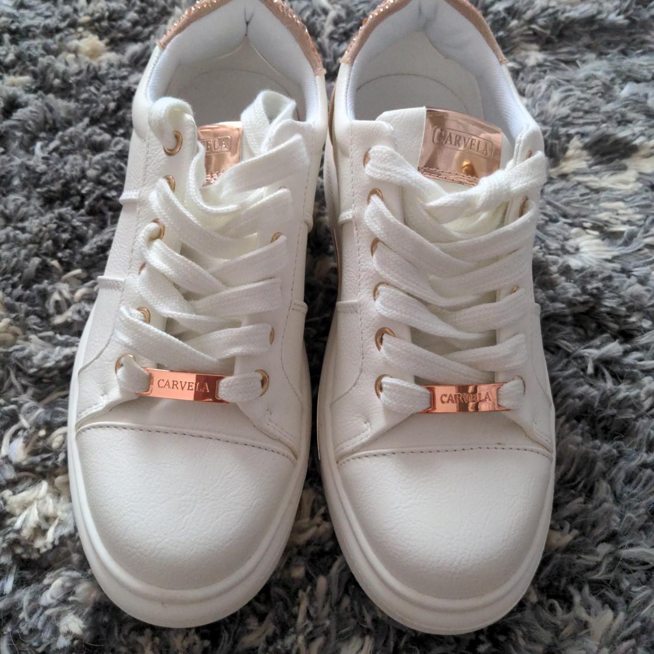 Rose gold carvela on sale trainers