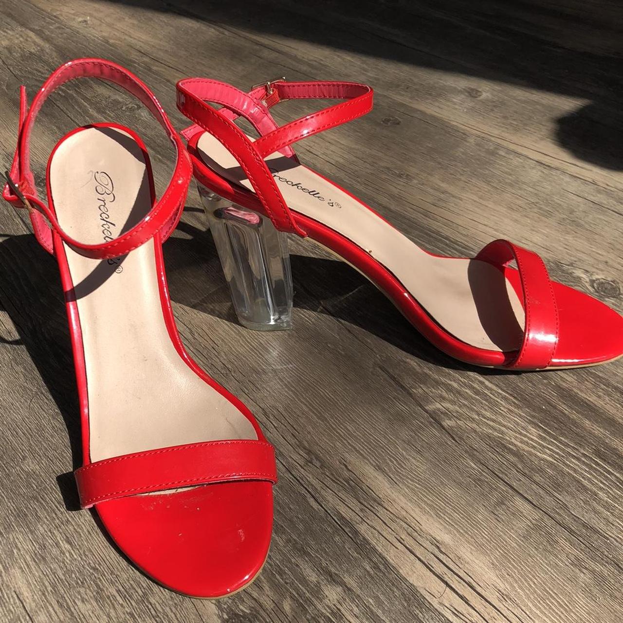Breckelle’s shiny red sandal block heels with clear... - Depop